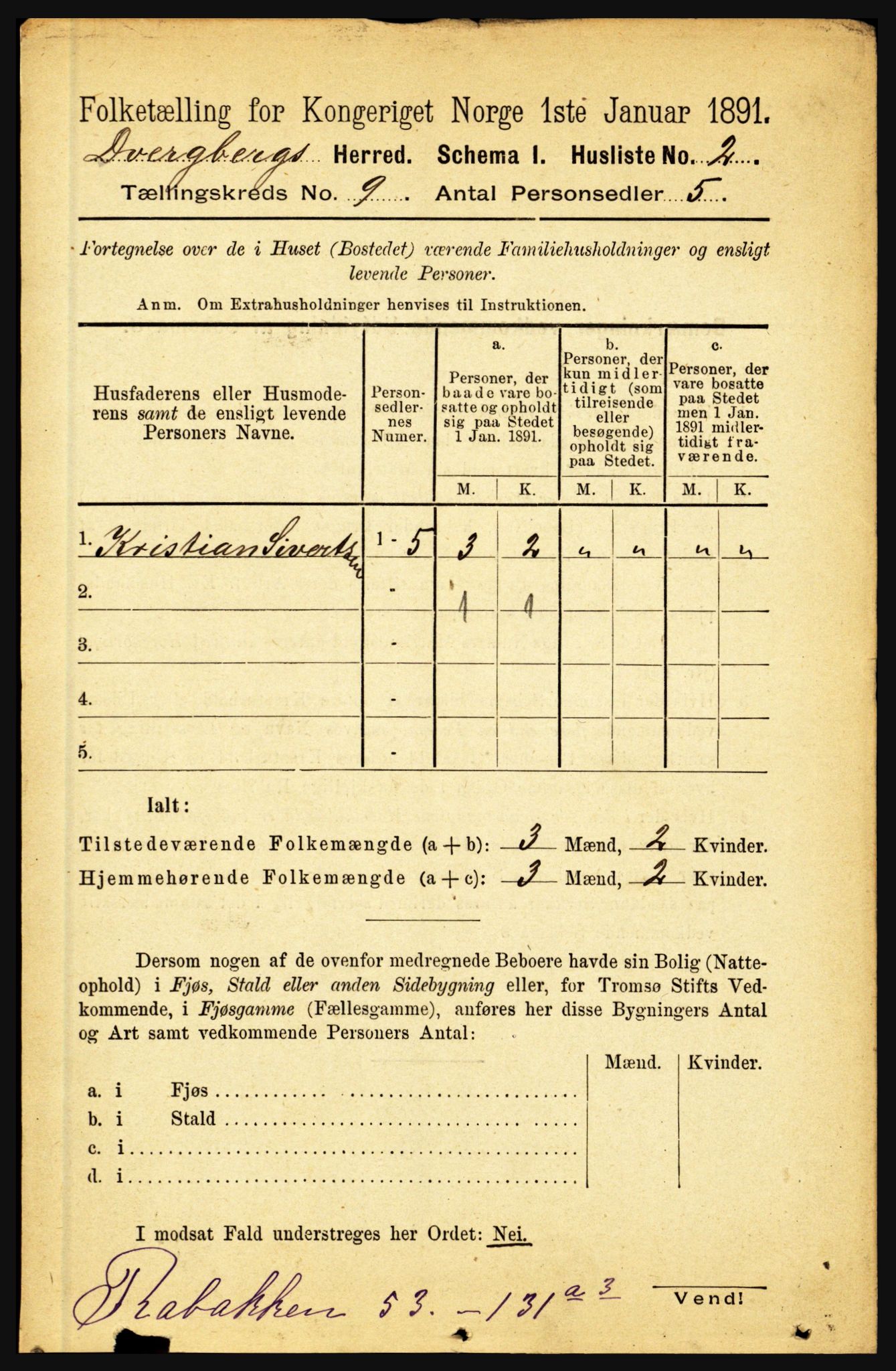 RA, 1891 census for 1872 Dverberg, 1891, p. 3476