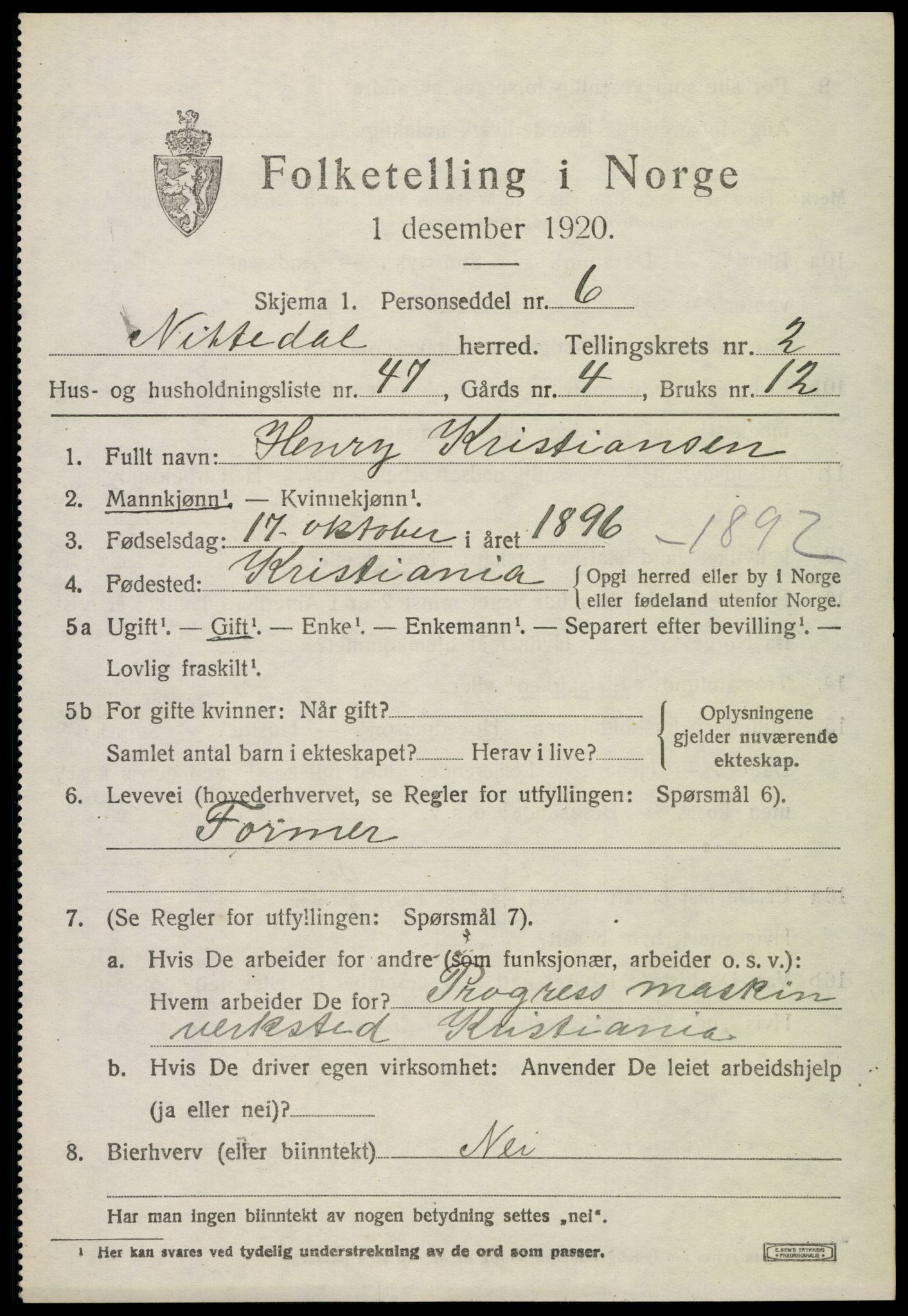 SAO, 1920 census for Nittedal, 1920, p. 2430