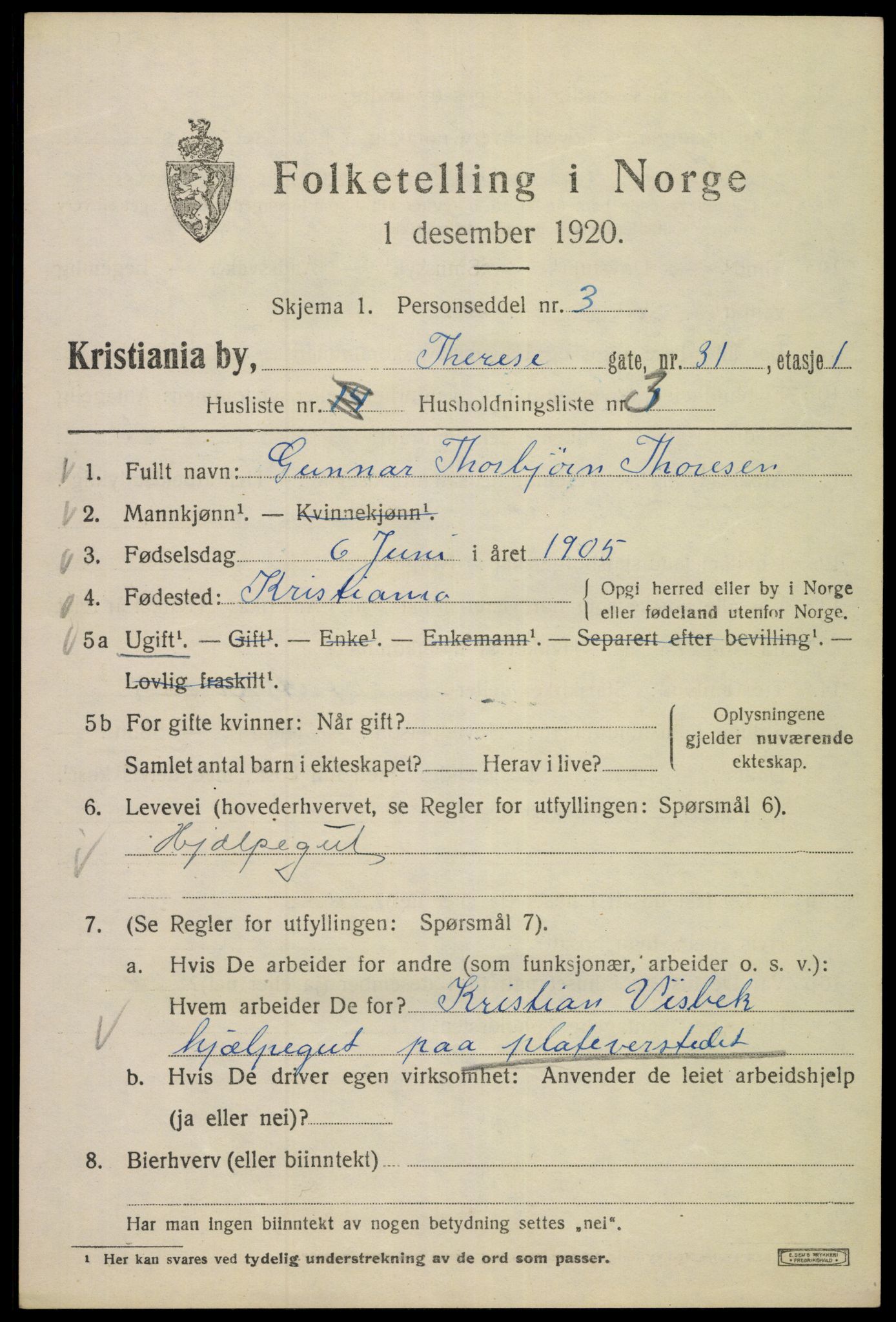 SAO, 1920 census for Kristiania, 1920, p. 569173