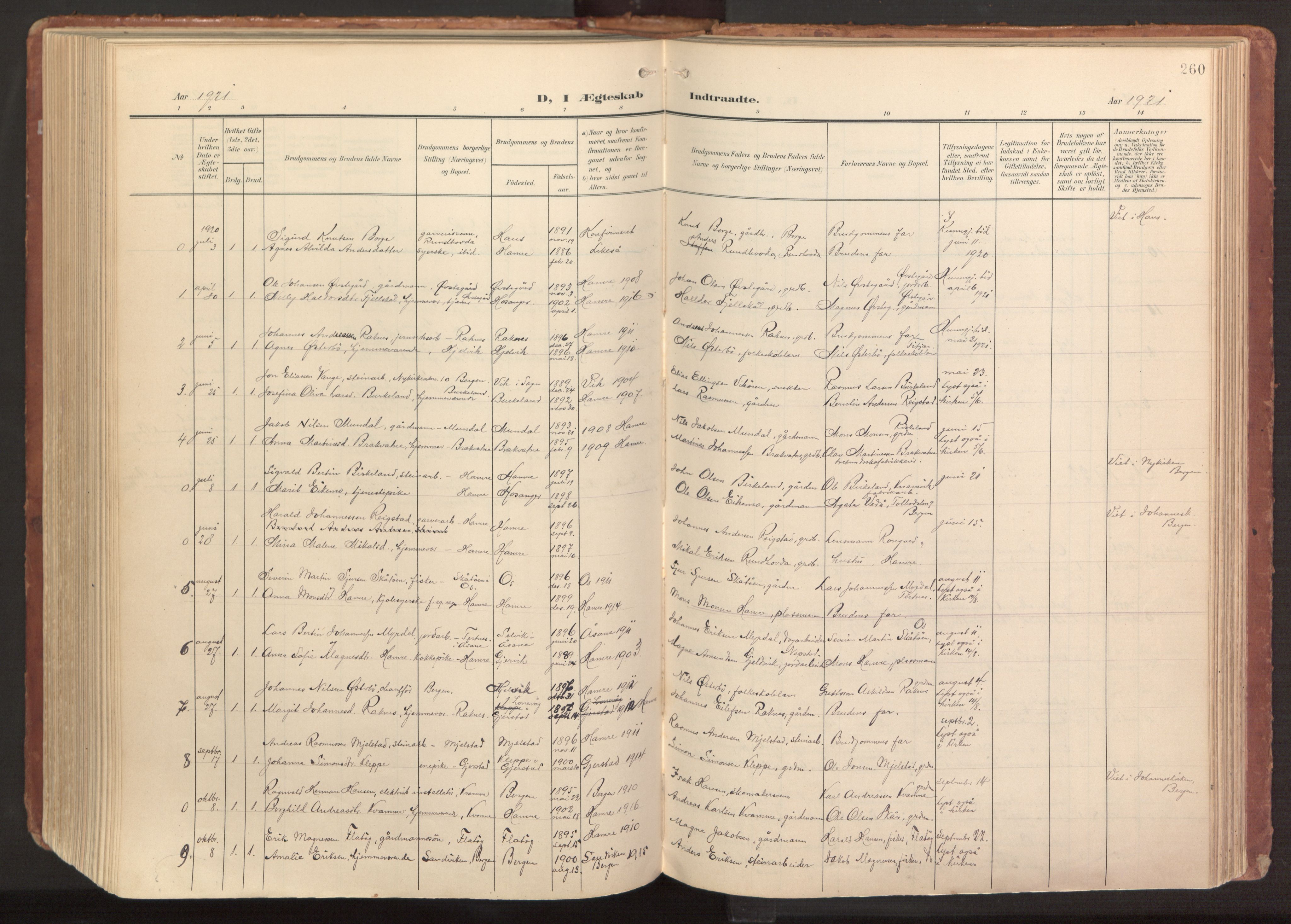 Hamre sokneprestembete, AV/SAB-A-75501/H/Ha/Haa/Haab/L0002: Parish register (official) no. B 2, 1905-1924, p. 260