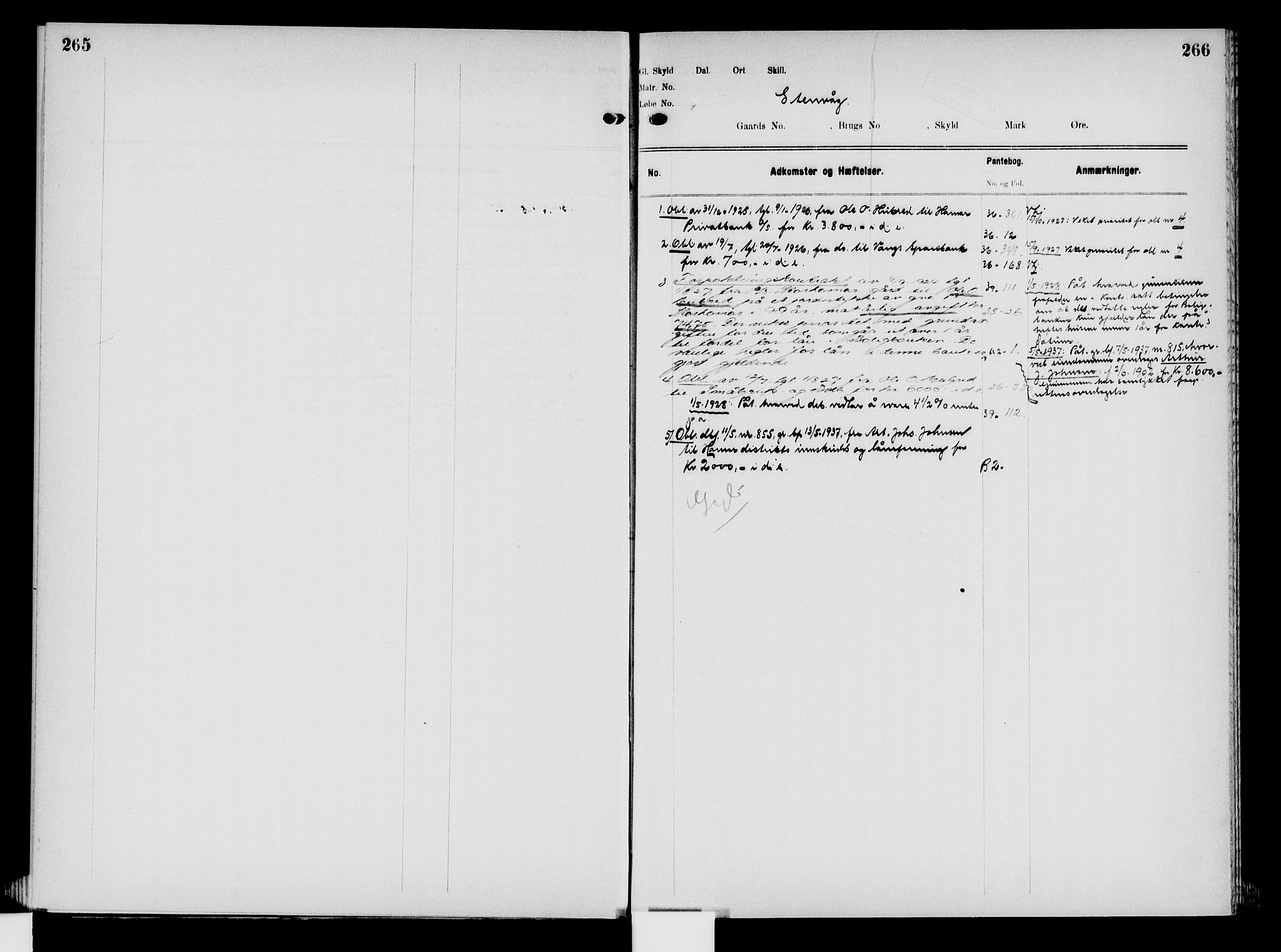 Nord-Hedmark sorenskriveri, SAH/TING-012/H/Ha/Had/Hade/L0008: Mortgage register no. 4.8, 1923-1940, p. 265-266