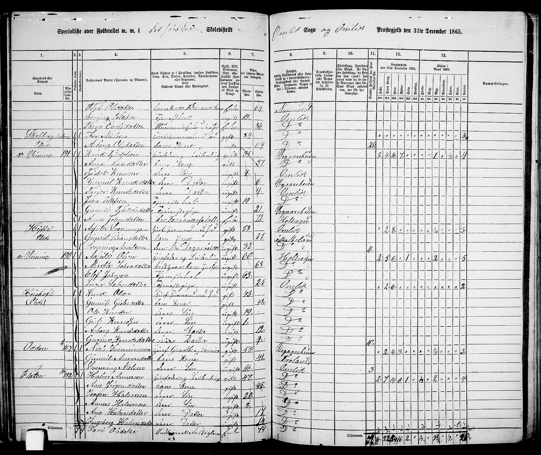 RA, 1865 census for Åmli, 1865, p. 60