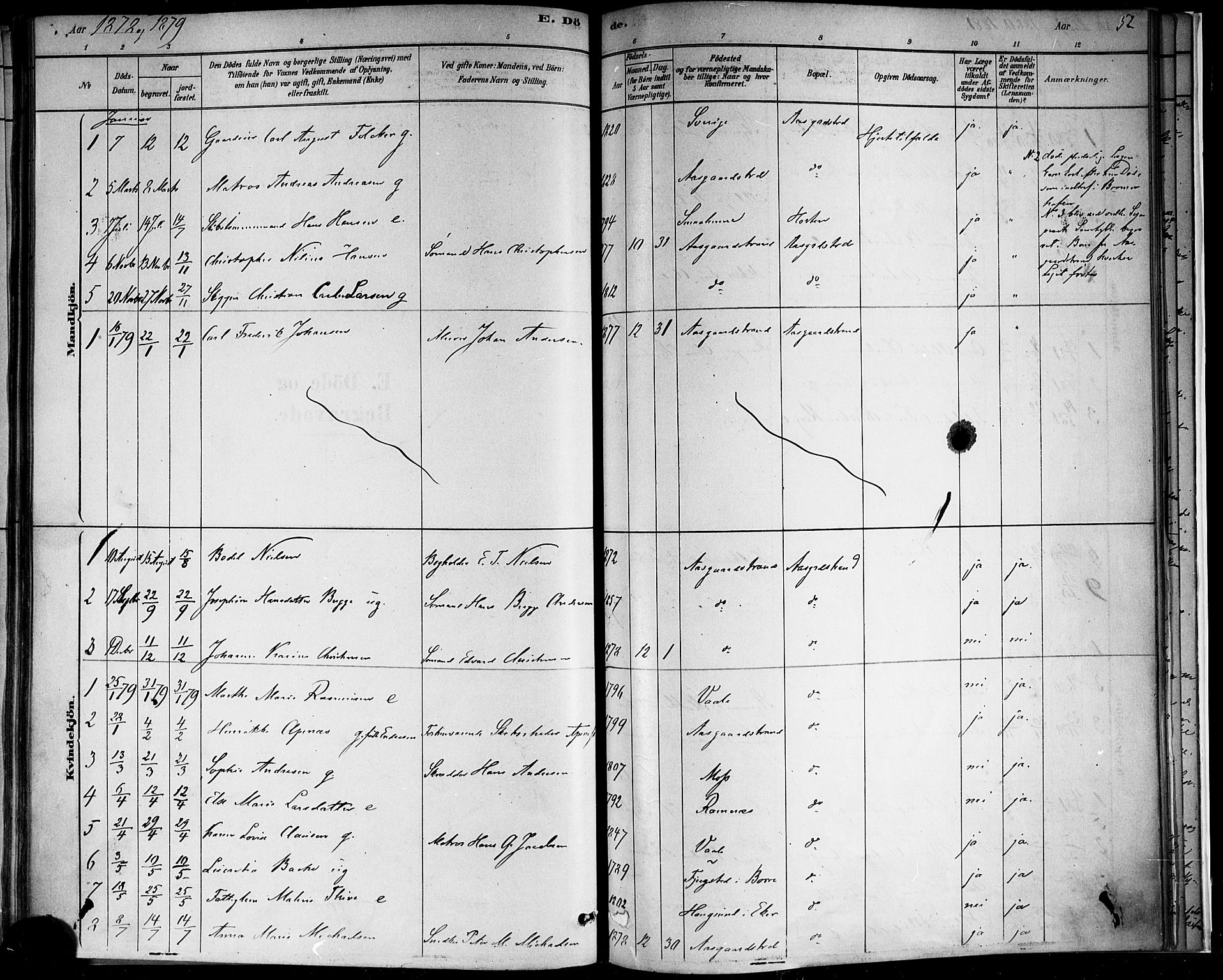 Borre kirkebøker, SAKO/A-338/F/Fb/L0001: Parish register (official) no. II 1, 1878-1892, p. 52