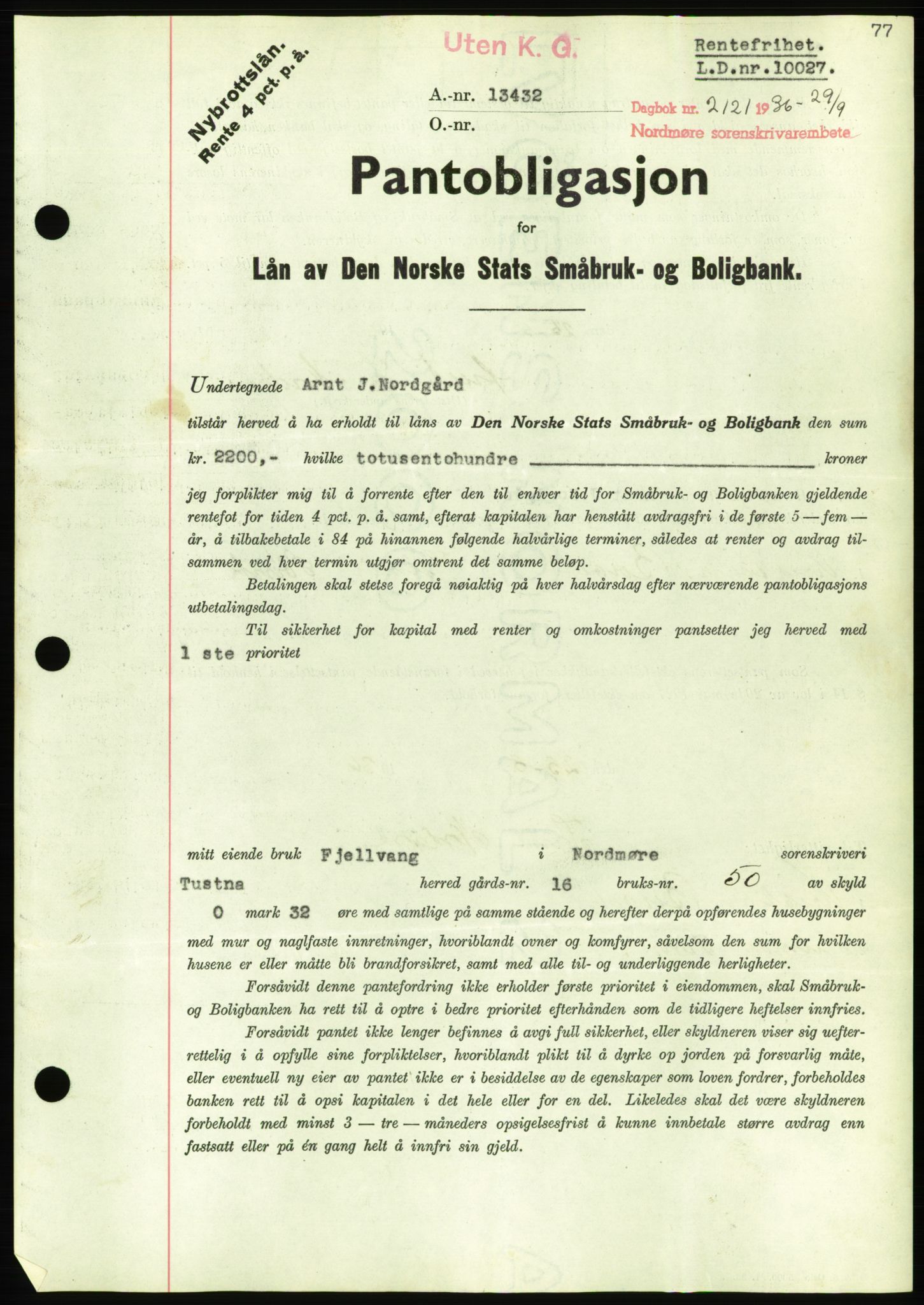 Nordmøre sorenskriveri, AV/SAT-A-4132/1/2/2Ca/L0090: Mortgage book no. B80, 1936-1937, Diary no: : 2121/1936