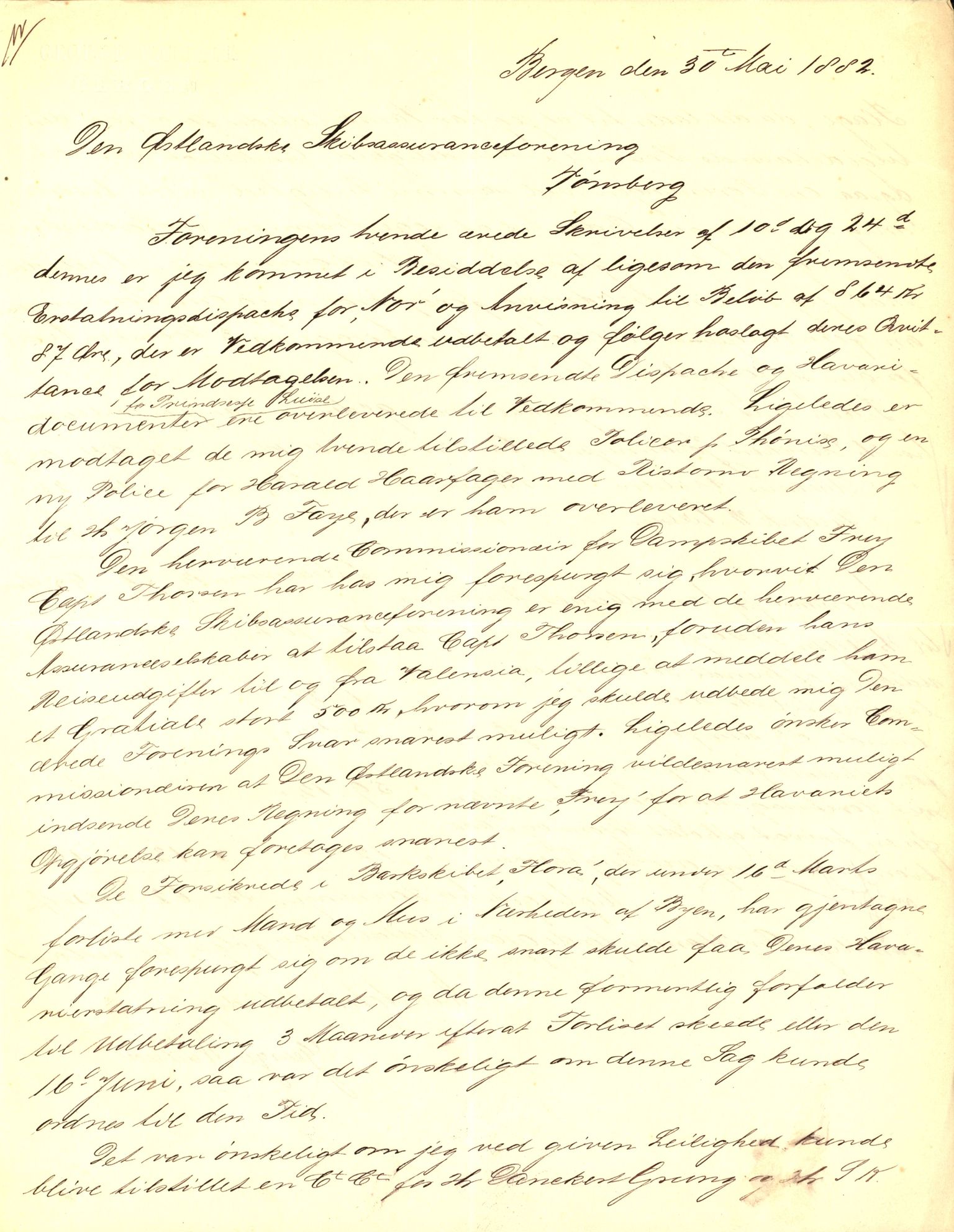 Pa 63 - Østlandske skibsassuranceforening, VEMU/A-1079/G/Ga/L0015/0007: Havaridokumenter / Jil, B.M. Width, Luca, Flora, Drammen, 1882, p. 58