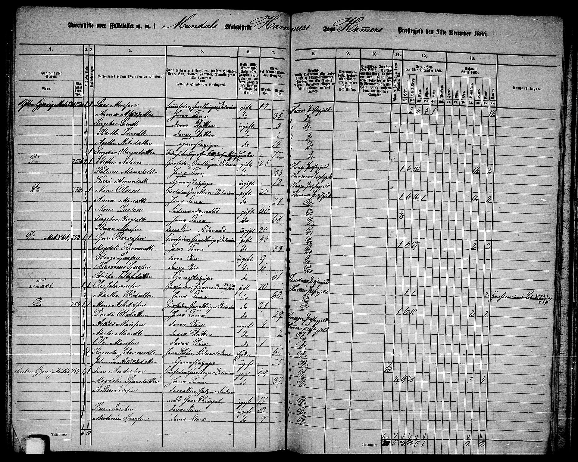 RA, 1865 census for Hamre, 1865, p. 99