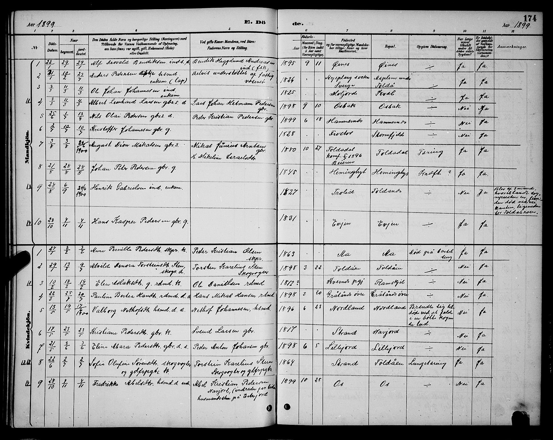 Ministerialprotokoller, klokkerbøker og fødselsregistre - Nordland, AV/SAT-A-1459/846/L0654: Parish register (copy) no. 846C04, 1887-1901, p. 174