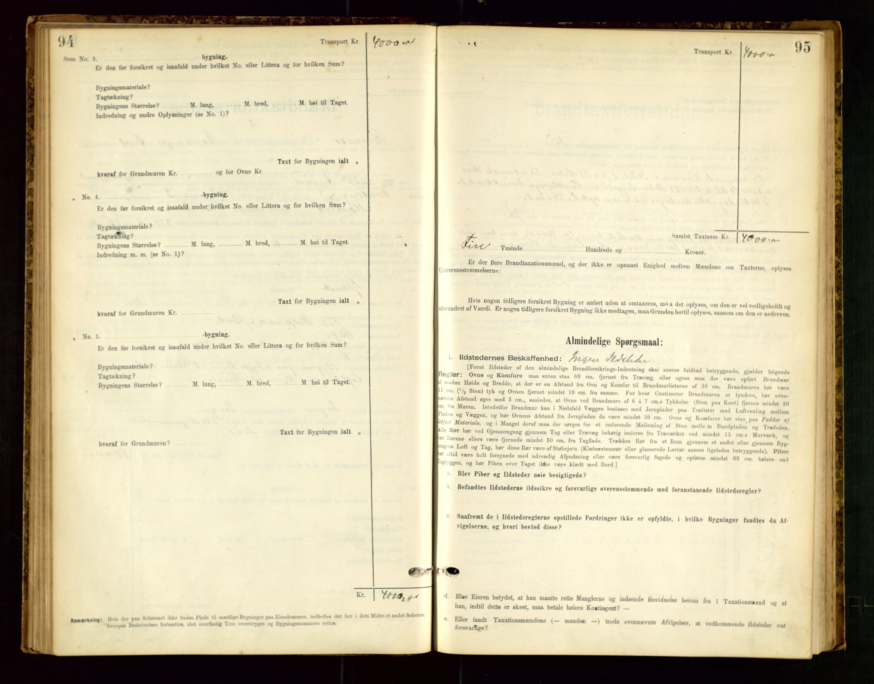 Rennesøy lensmannskontor, SAST/A-100165/Gob/L0001: Branntakstprotokoll - skjematakst, 1900-1956, p. 94-95