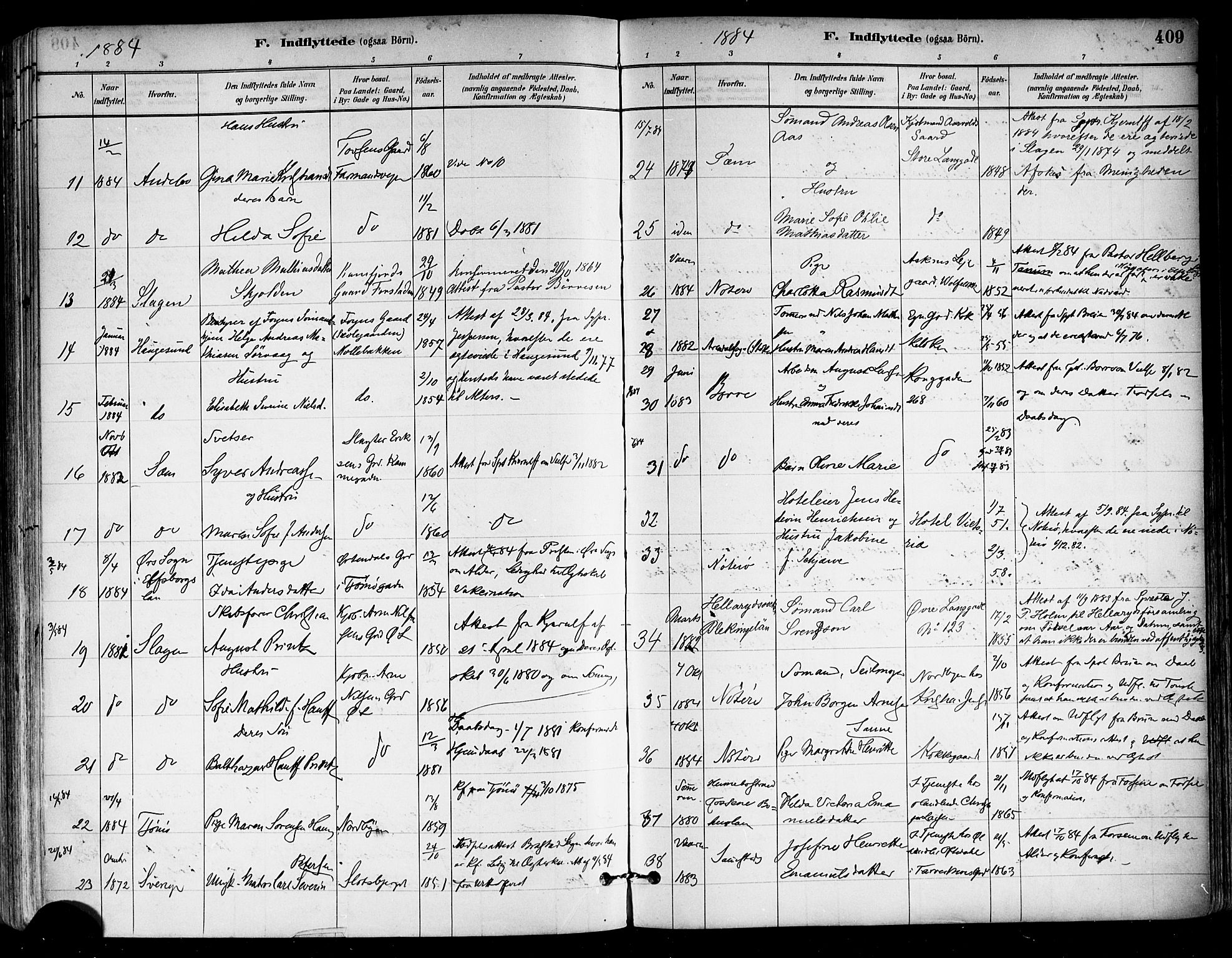 Tønsberg kirkebøker, AV/SAKO-A-330/F/Fa/L0011: Parish register (official) no. I 11, 1881-1890, p. 409