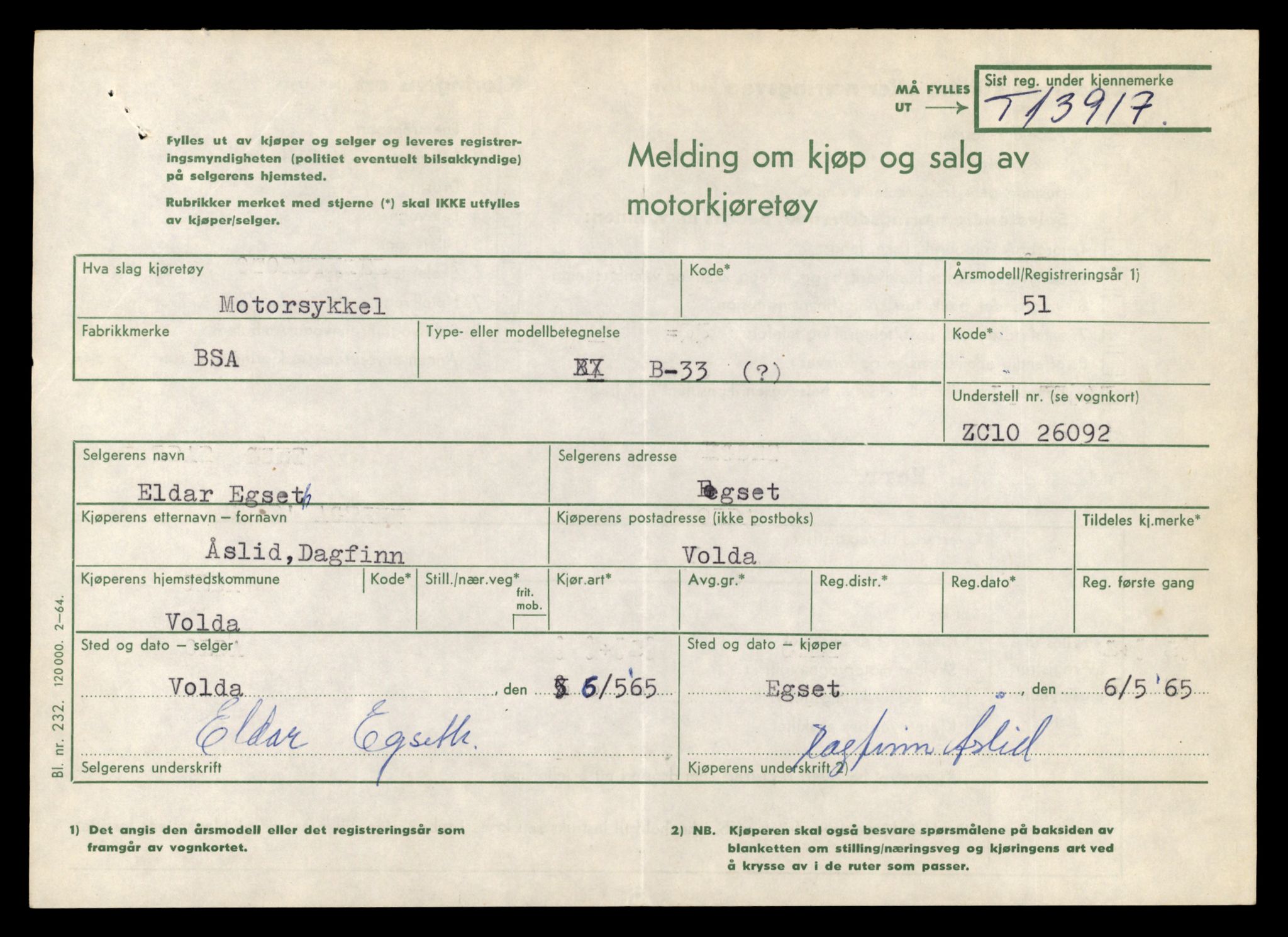 Møre og Romsdal vegkontor - Ålesund trafikkstasjon, SAT/A-4099/F/Fe/L0042: Registreringskort for kjøretøy T 13906 - T 14079, 1927-1998, p. 132