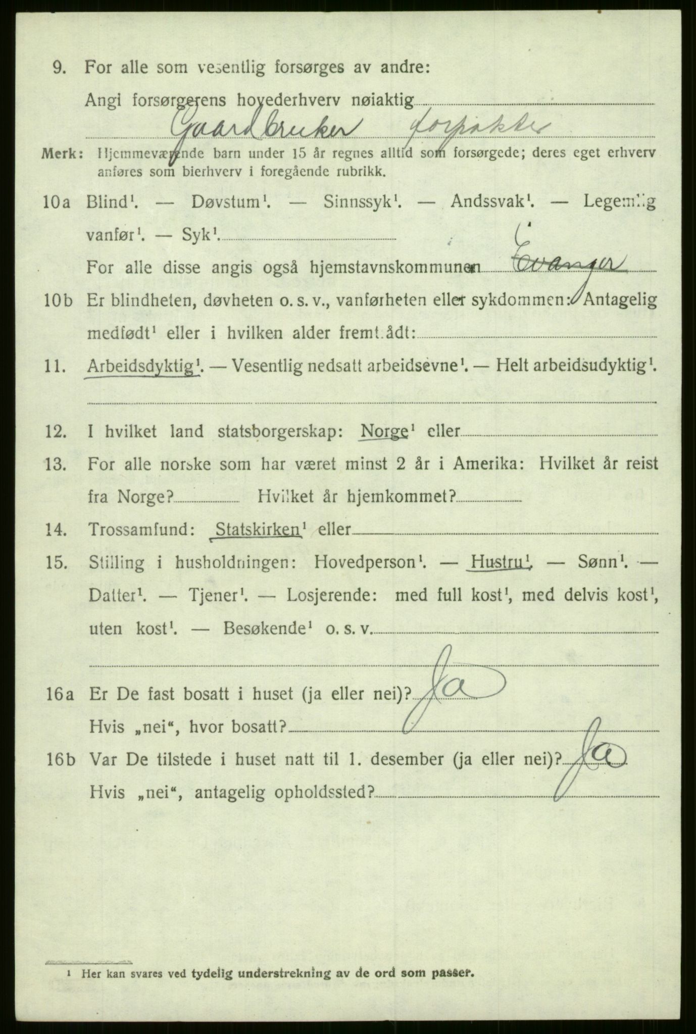 SAB, 1920 census for Evanger, 1920, p. 3352