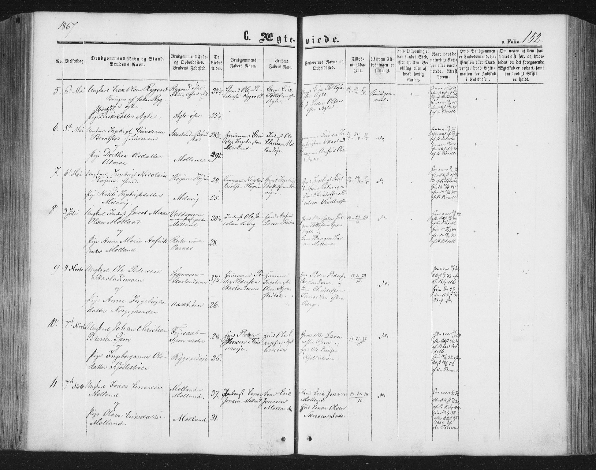 Ministerialprotokoller, klokkerbøker og fødselsregistre - Nord-Trøndelag, AV/SAT-A-1458/749/L0472: Parish register (official) no. 749A06, 1857-1873, p. 152