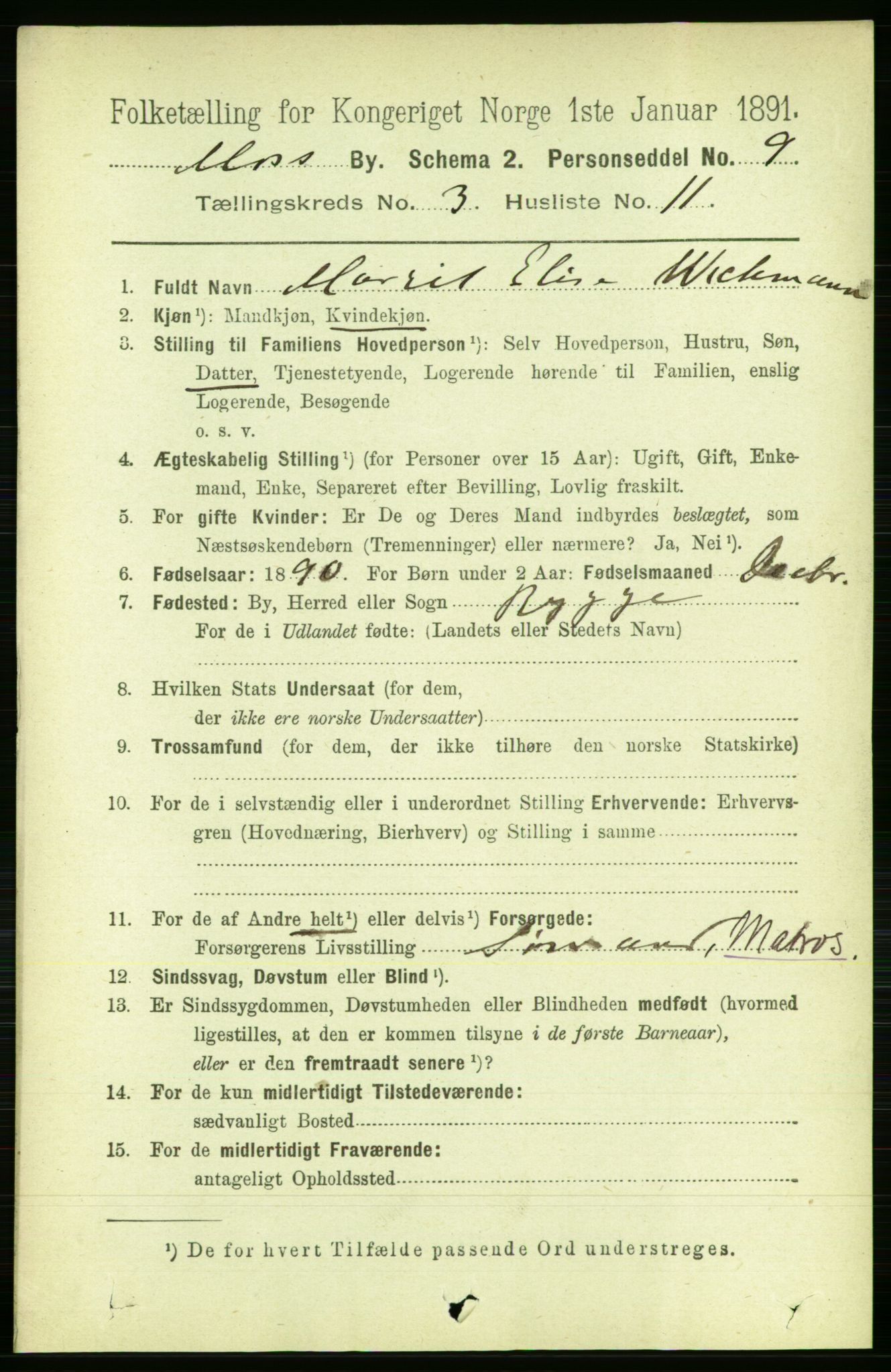 RA, 1891 census for 0104 Moss, 1891, p. 2655