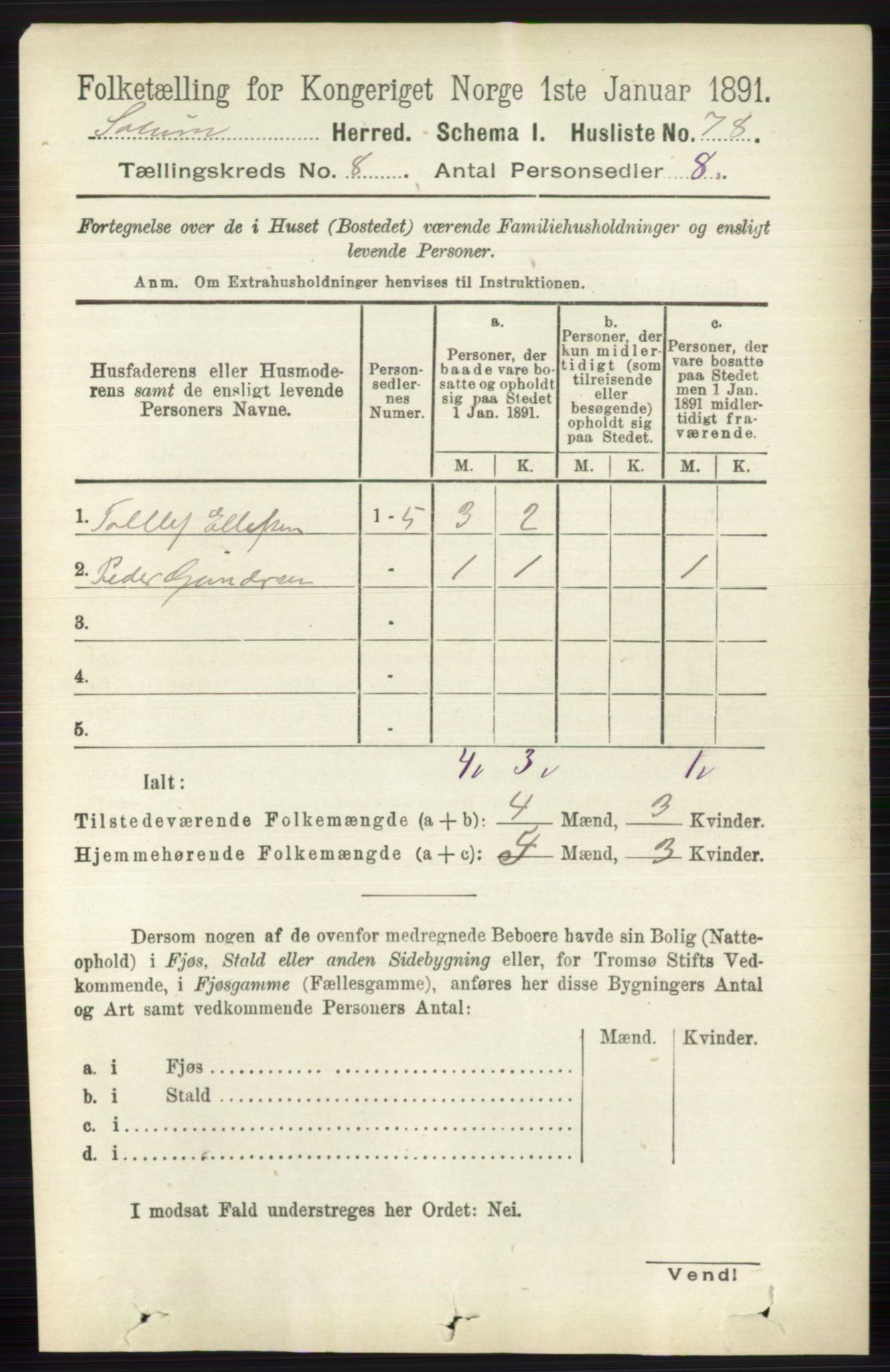 RA, 1891 census for 0818 Solum, 1891, p. 4105