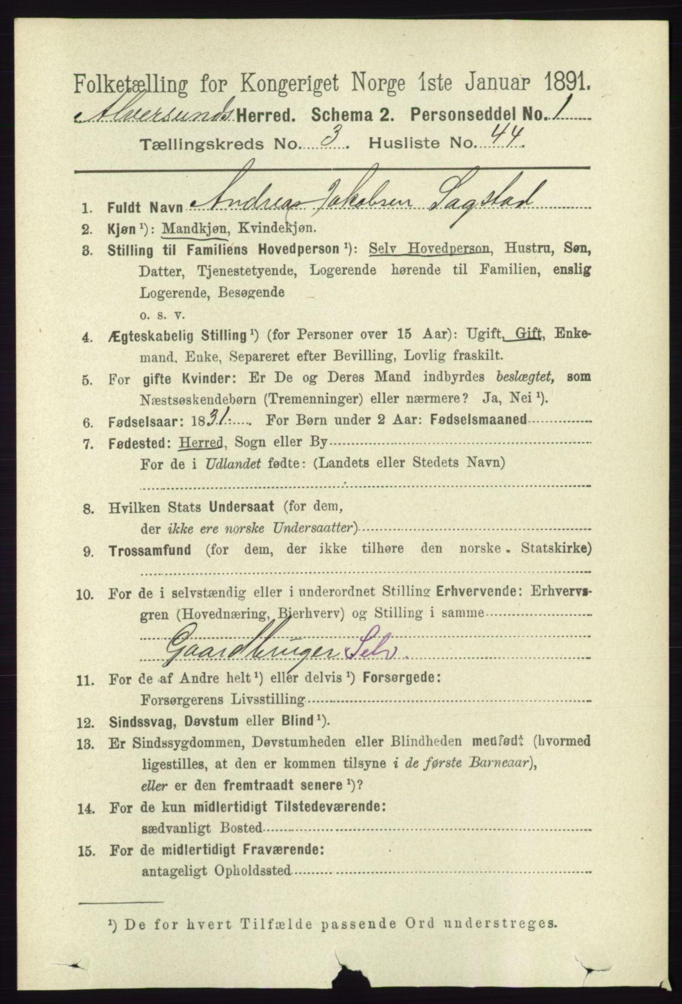 RA, 1891 census for 1257 Alversund, 1891, p. 1321