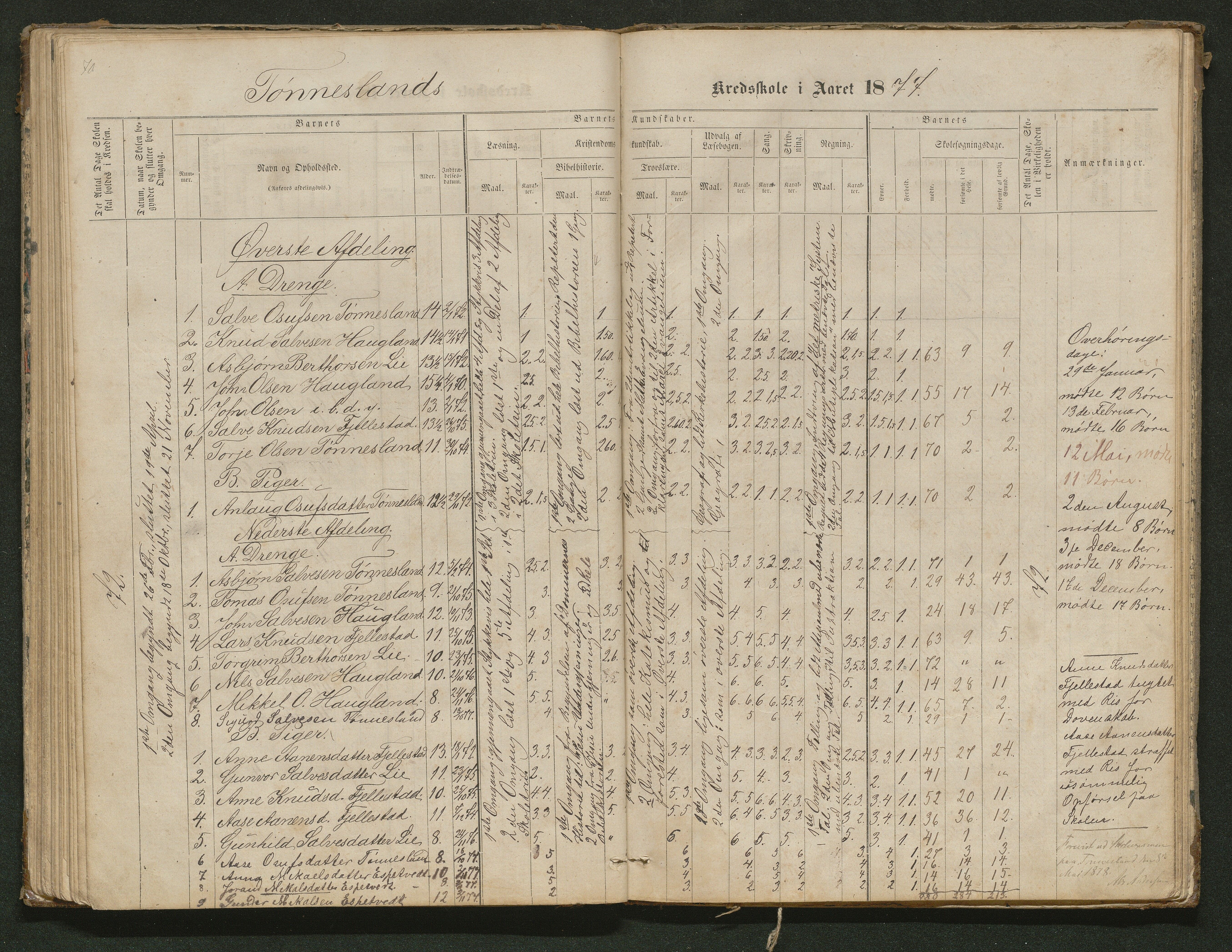 Hornnes kommune, Tønnesvold, Abusland skolekretser, AAKS/KA0936-550g/F1/L0001: Skoleprotokoll Abusland, Tønnesvold, 1864-1896, p. 70