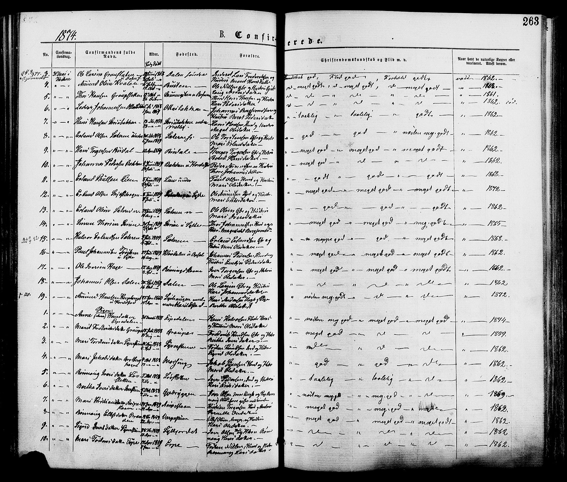 Nord-Fron prestekontor, AV/SAH-PREST-080/H/Ha/Haa/L0002: Parish register (official) no. 2, 1865-1883, p. 263