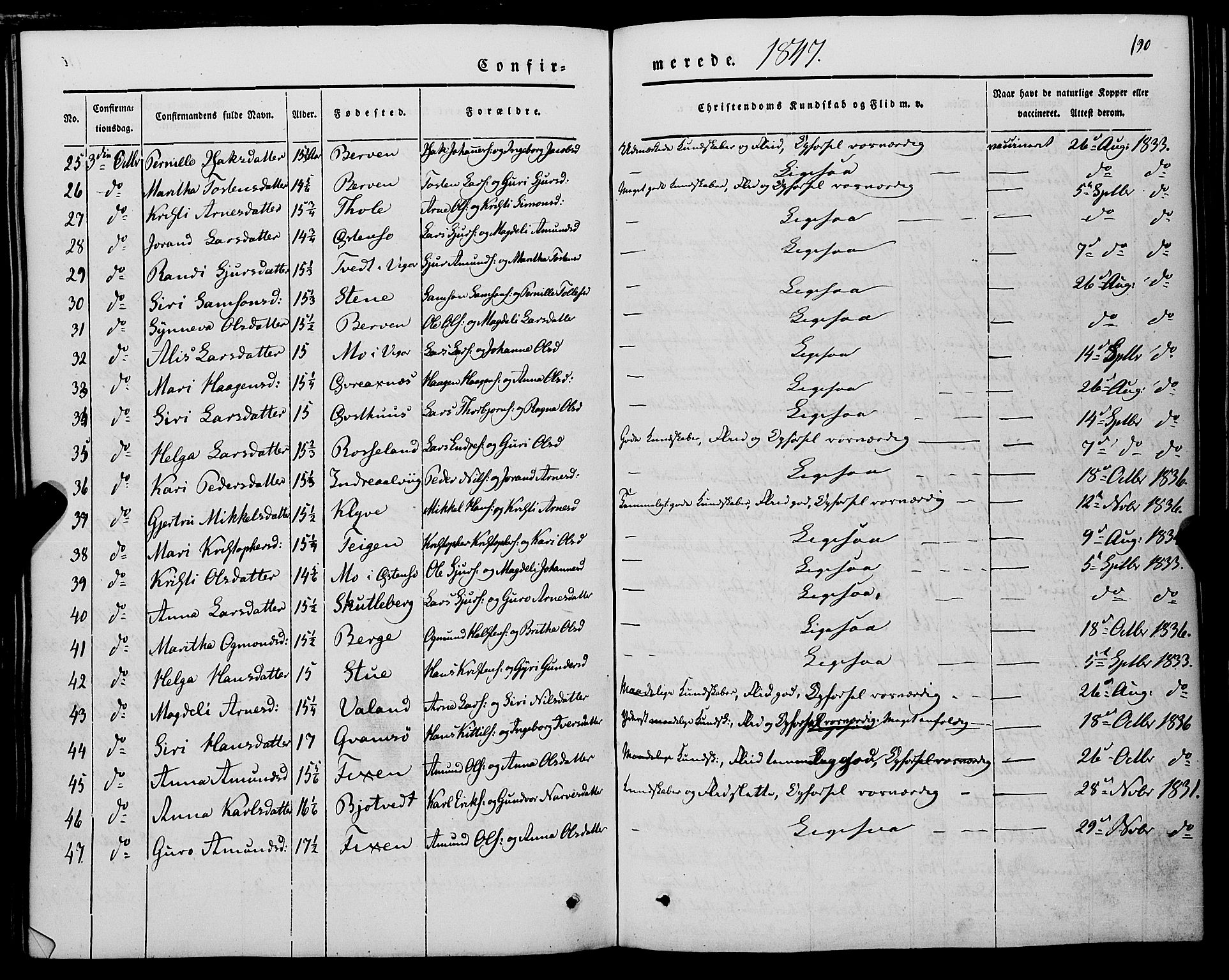 Kvam sokneprestembete, AV/SAB-A-76201/H/Haa: Parish register (official) no. A 8, 1844-1863, p. 190