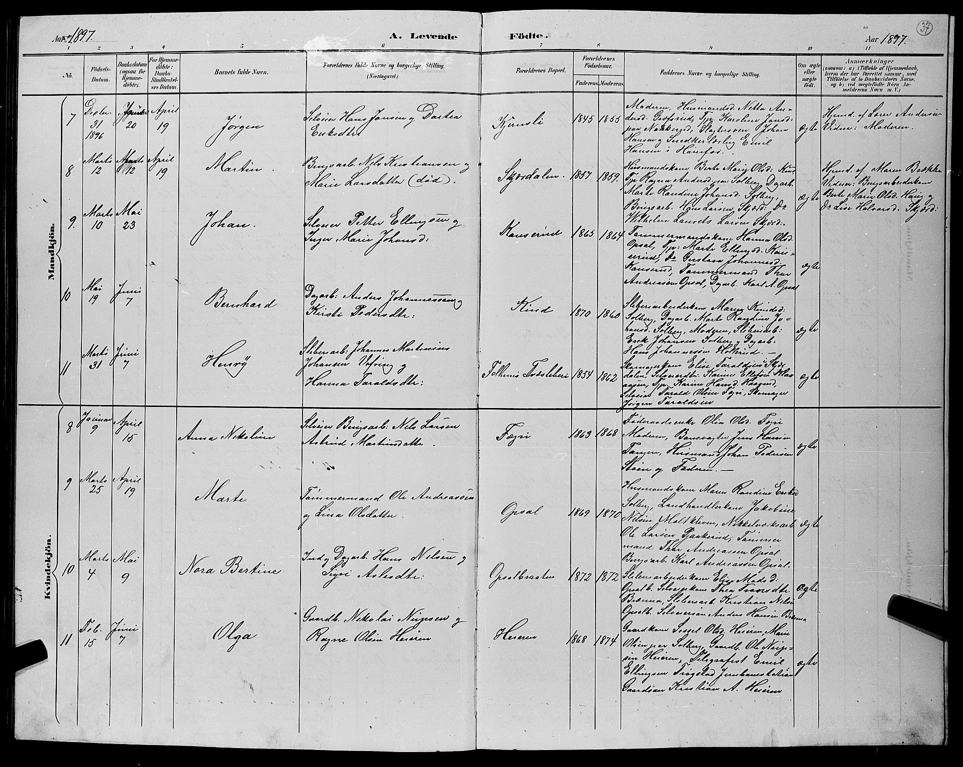 Hole kirkebøker, SAKO/A-228/G/Gb/L0003: Parish register (copy) no. II 3, 1890-1901, p. 37