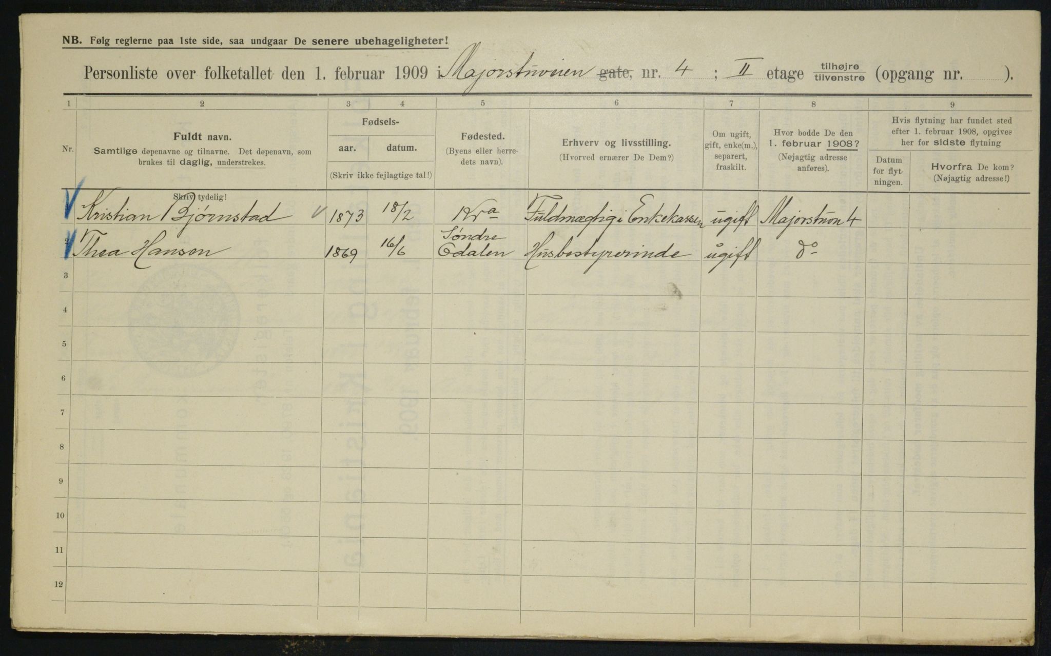 OBA, Municipal Census 1909 for Kristiania, 1909, p. 54163