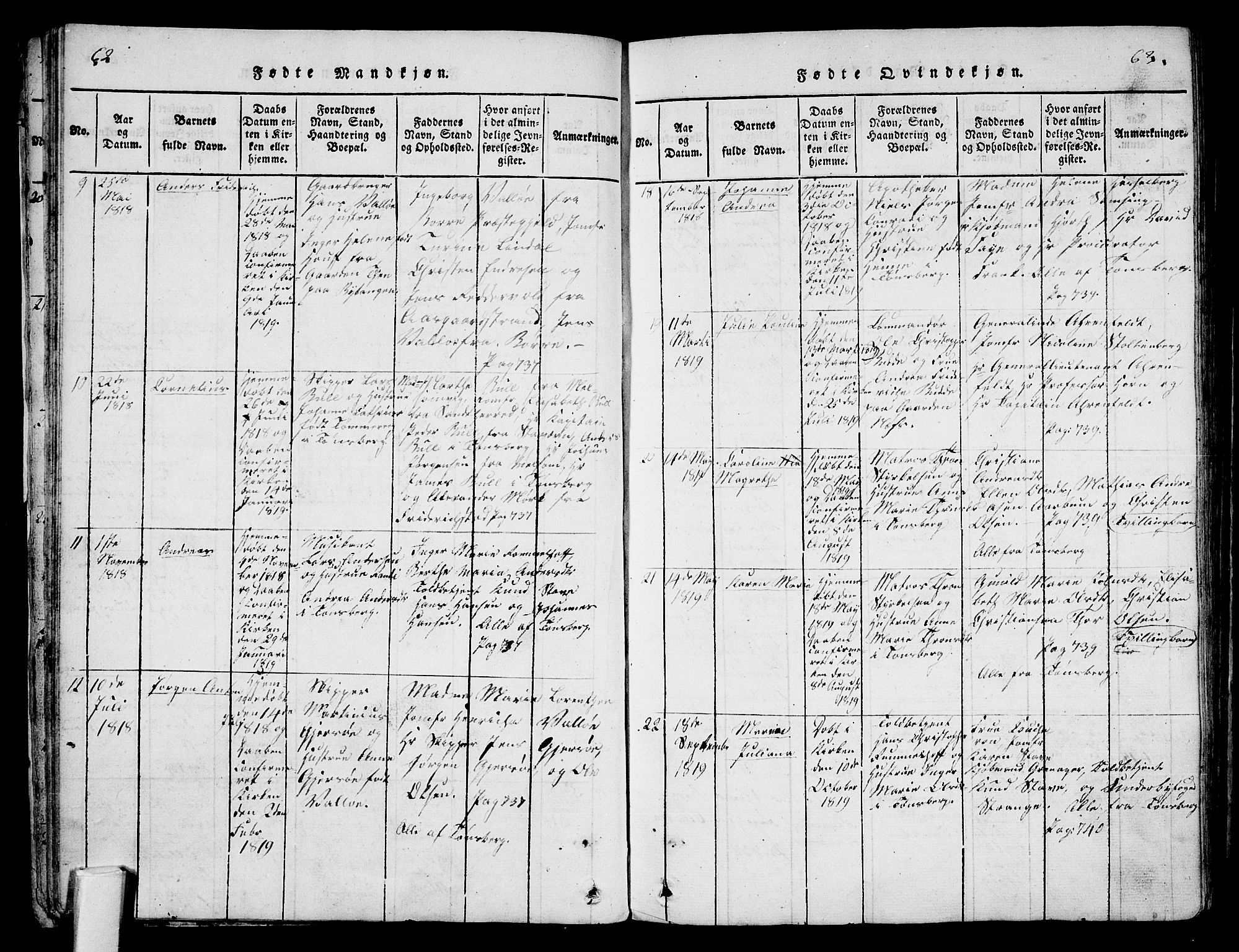 Tønsberg kirkebøker, AV/SAKO-A-330/F/Fa/L0004: Parish register (official) no. I 4, 1813-1826, p. 62-63