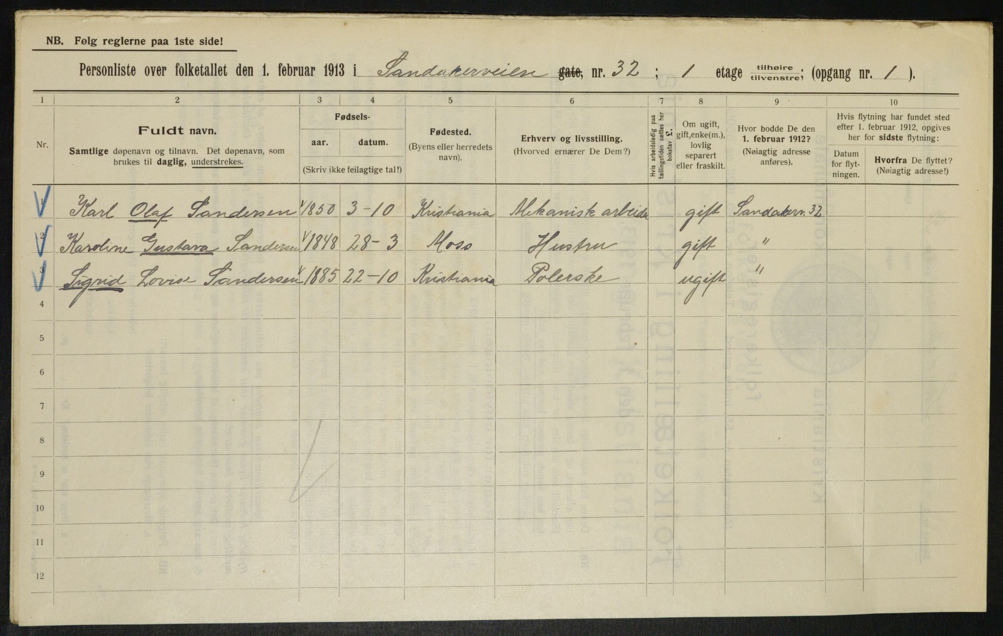 OBA, Municipal Census 1913 for Kristiania, 1913, p. 87020