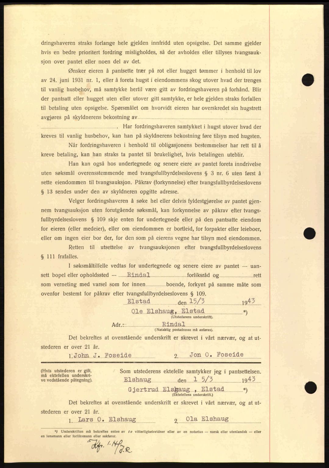 Nordmøre sorenskriveri, AV/SAT-A-4132/1/2/2Ca: Mortgage book no. B90, 1942-1943, Diary no: : 741/1943