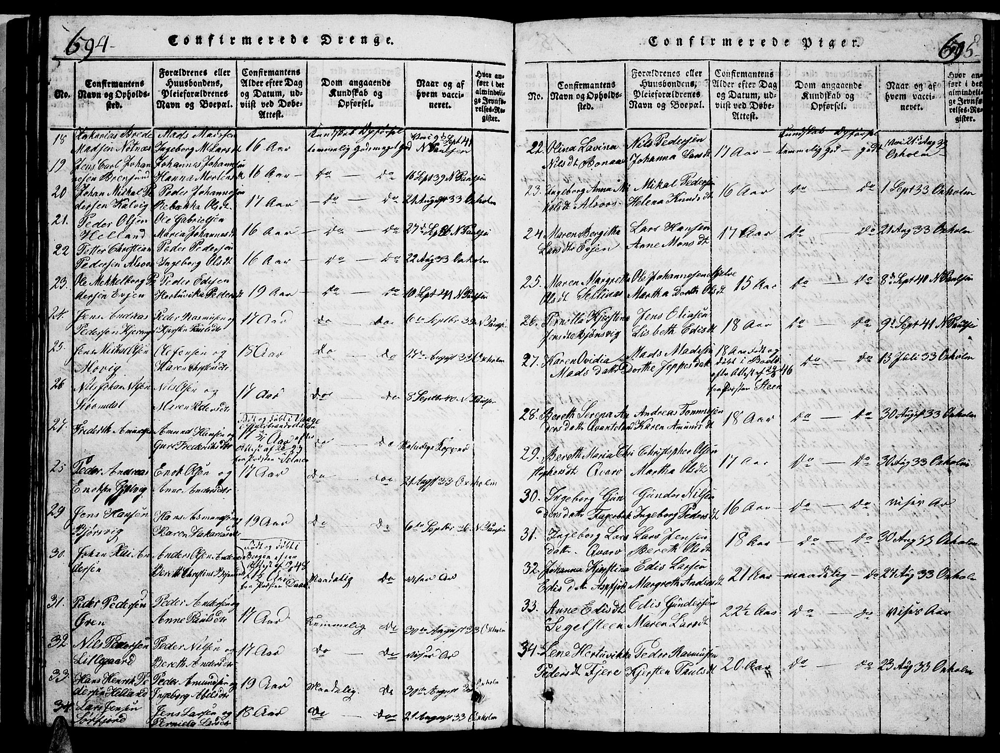 Ministerialprotokoller, klokkerbøker og fødselsregistre - Nordland, AV/SAT-A-1459/853/L0773: Parish register (copy) no. 853C01, 1821-1859, p. 694-695