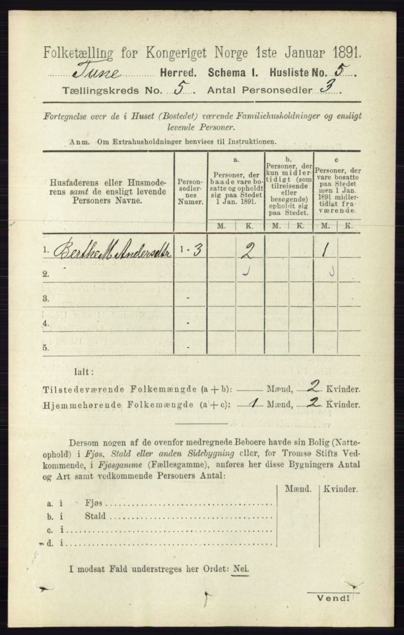 RA, 1891 census for 0130 Tune, 1891, p. 3162