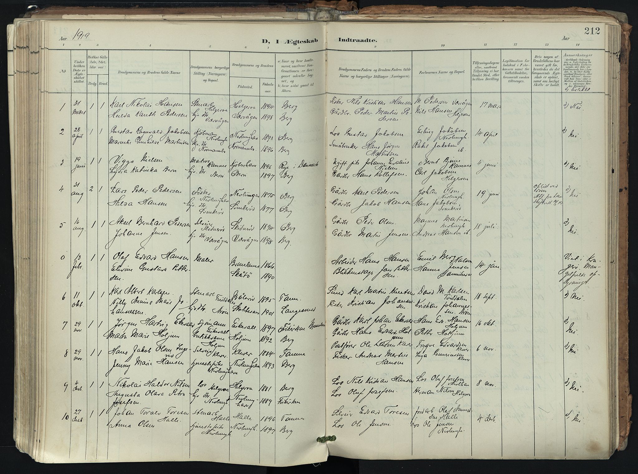 Brunlanes kirkebøker, AV/SAKO-A-342/F/Fb/L0003: Parish register (official) no. II 3, 1900-1922, p. 212