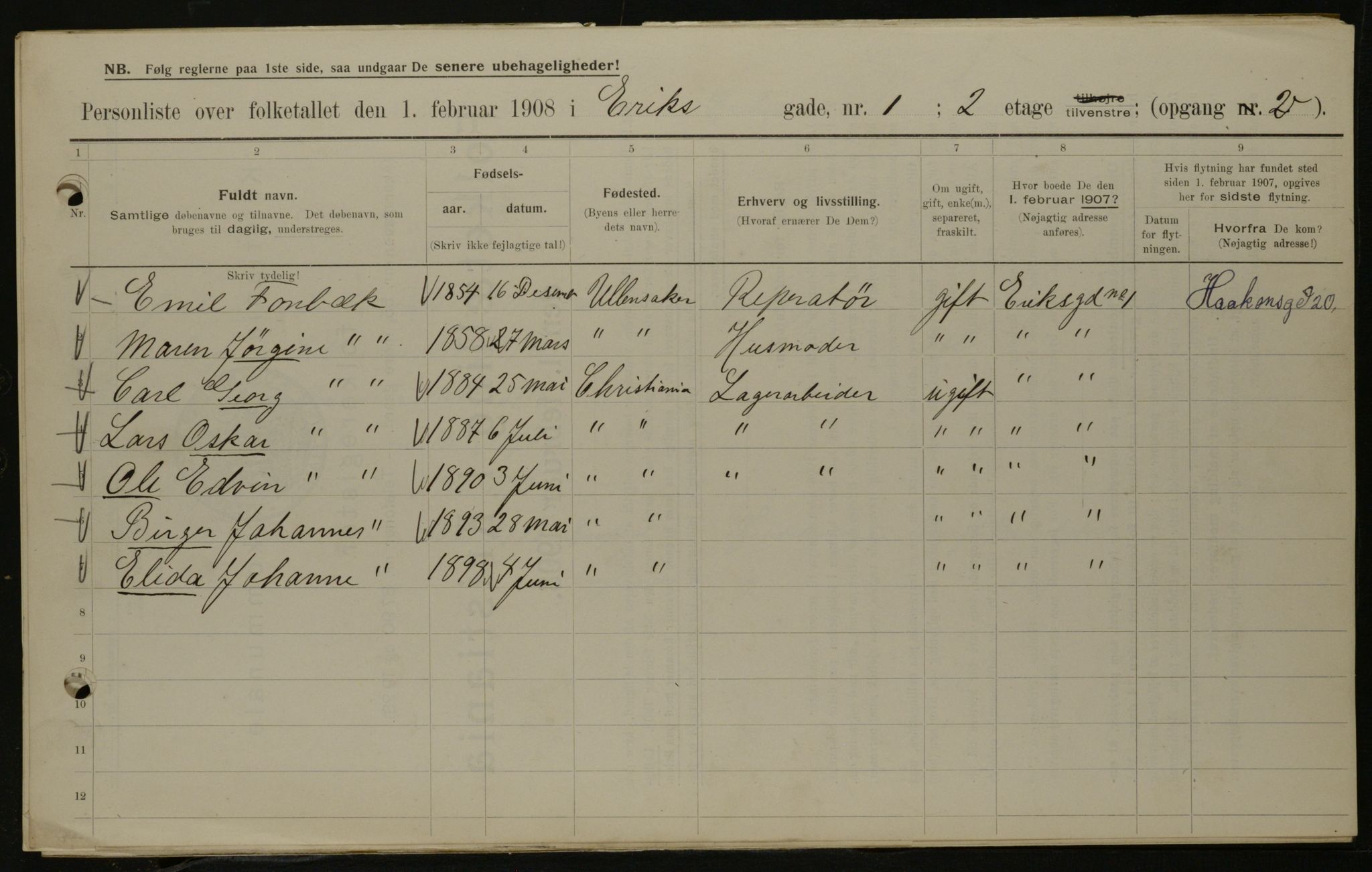 OBA, Municipal Census 1908 for Kristiania, 1908, p. 17923