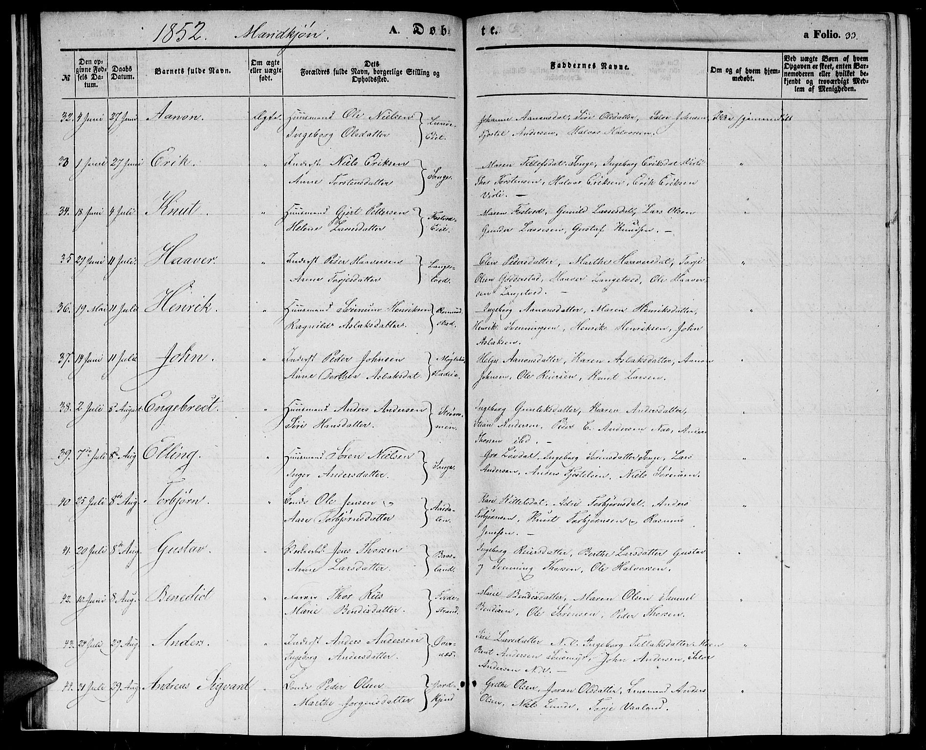 Holt sokneprestkontor, AV/SAK-1111-0021/F/Fb/L0007: Parish register (copy) no. B 7, 1849-1858, p. 33