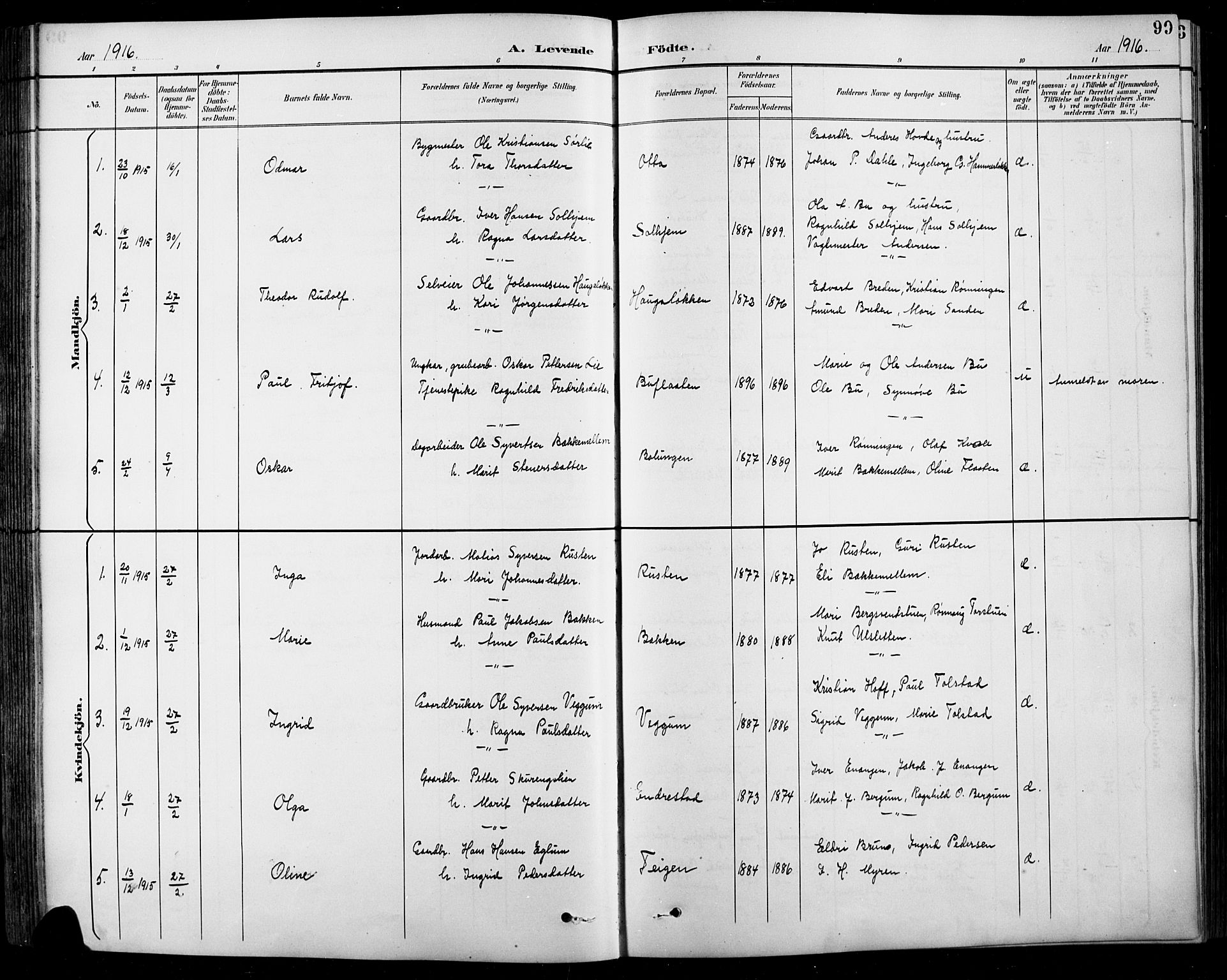 Sel prestekontor, SAH/PREST-074/H/Ha/Hab/L0001: Parish register (copy) no. 1, 1894-1923, p. 99