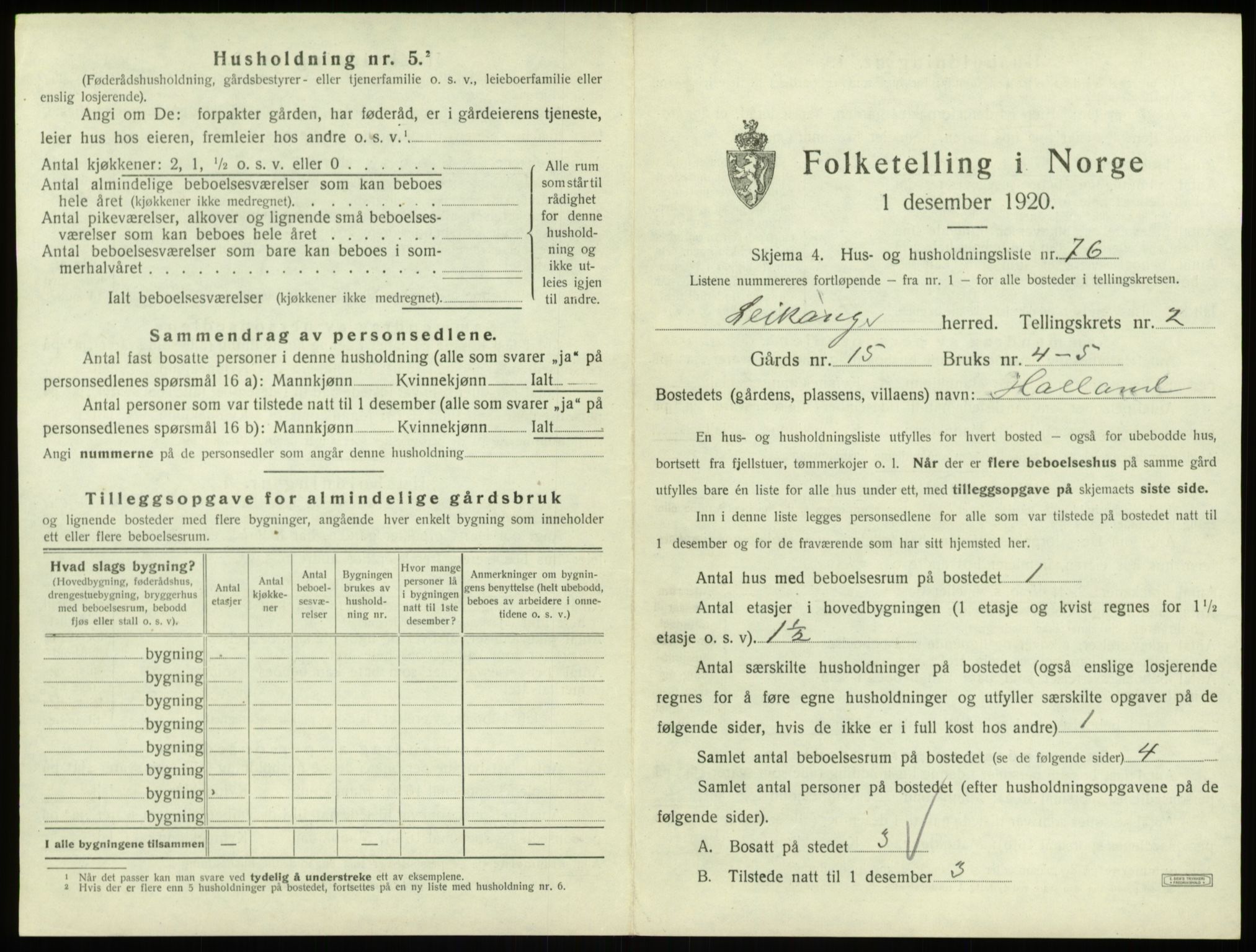 SAB, 1920 census for Leikanger, 1920, p. 271