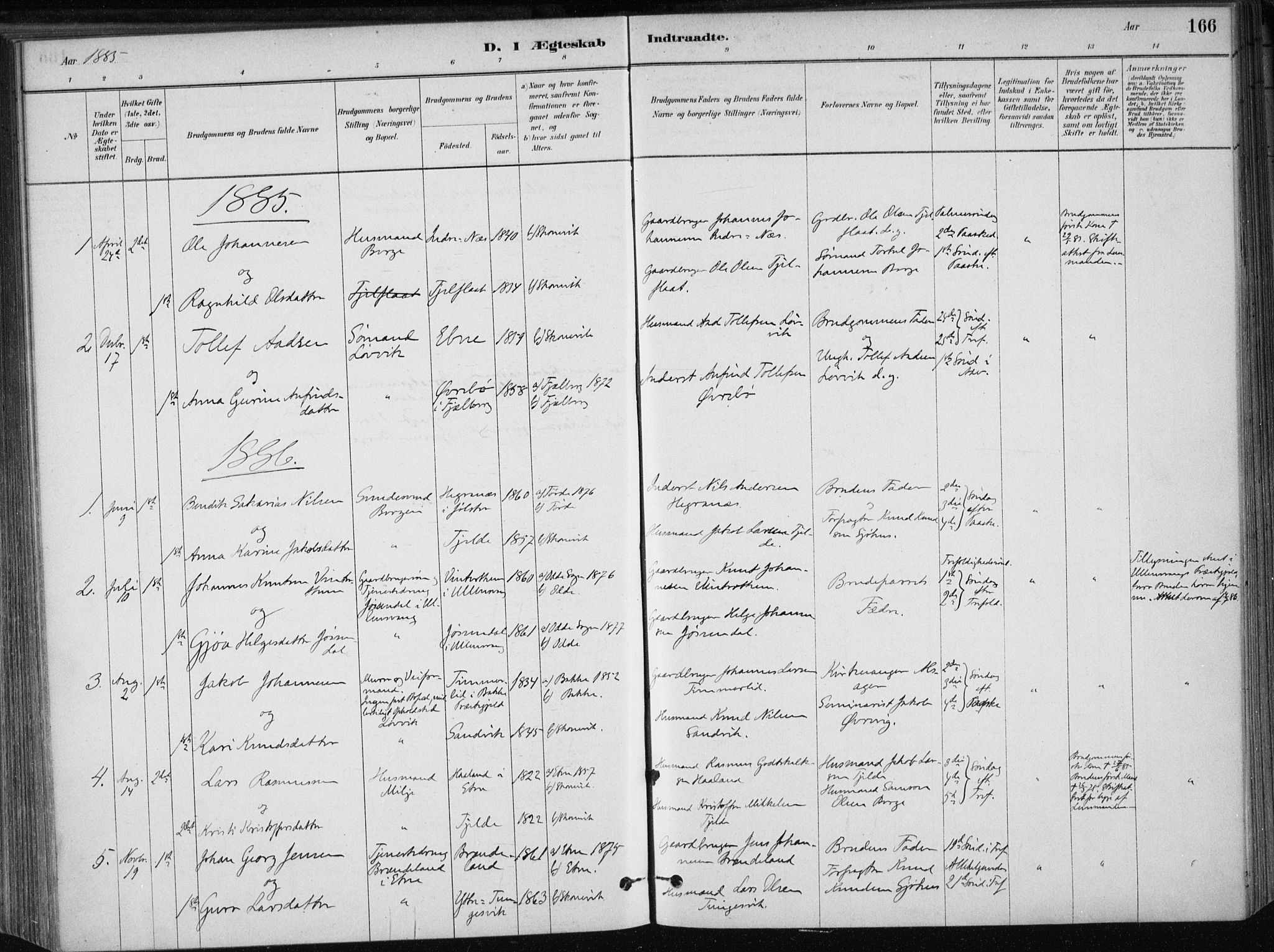 Skånevik sokneprestembete, AV/SAB-A-77801/H/Haa: Parish register (official) no. B 1, 1879-1914, p. 166