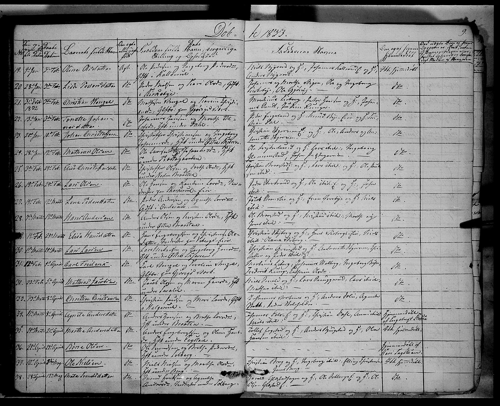 Vardal prestekontor, SAH/PREST-100/H/Ha/Haa/L0005: Parish register (official) no. 5, 1831-1853, p. 9