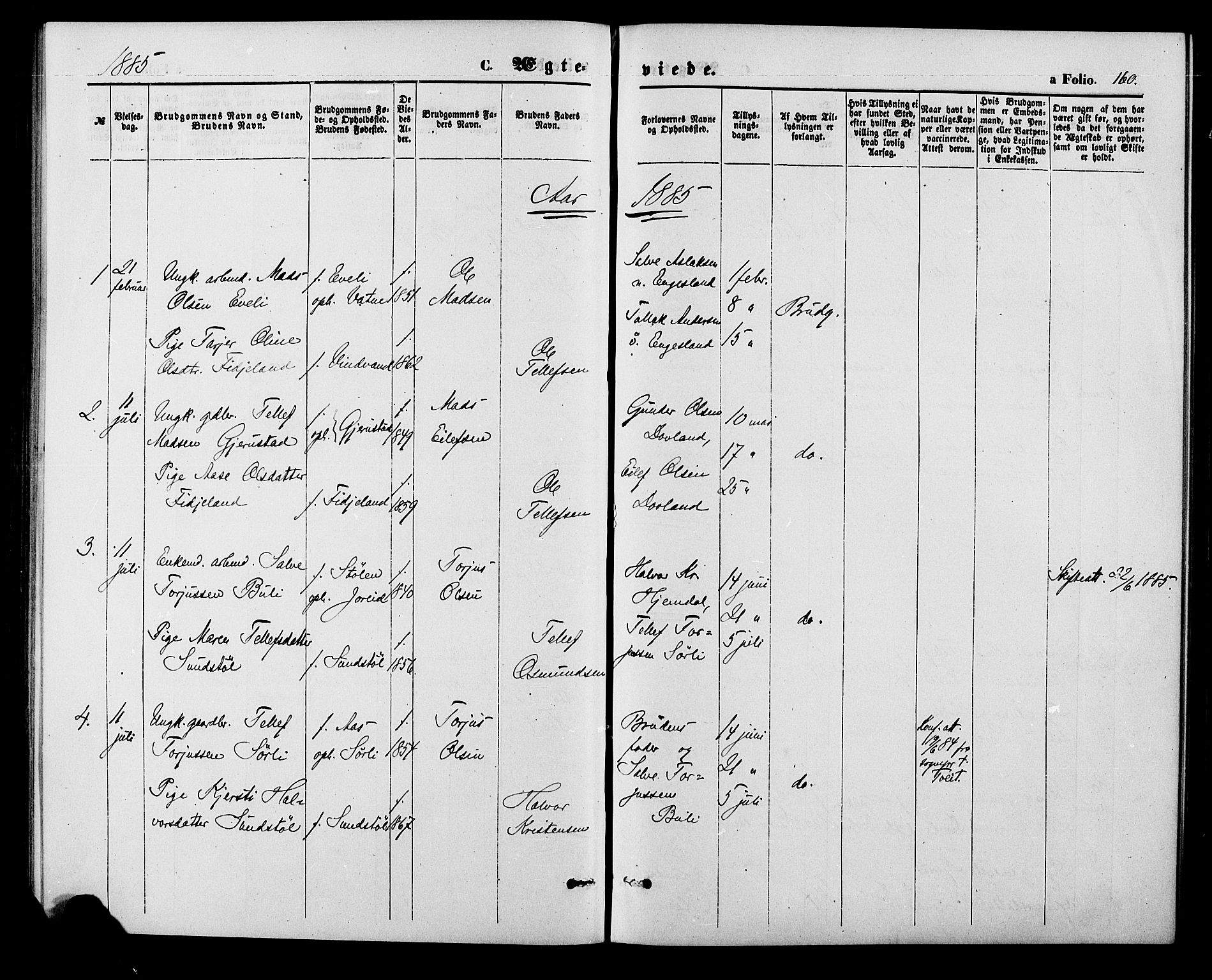 Herefoss sokneprestkontor, SAK/1111-0019/F/Fa/Fab/L0003: Parish register (official) no. A 3, 1875-1886, p. 160