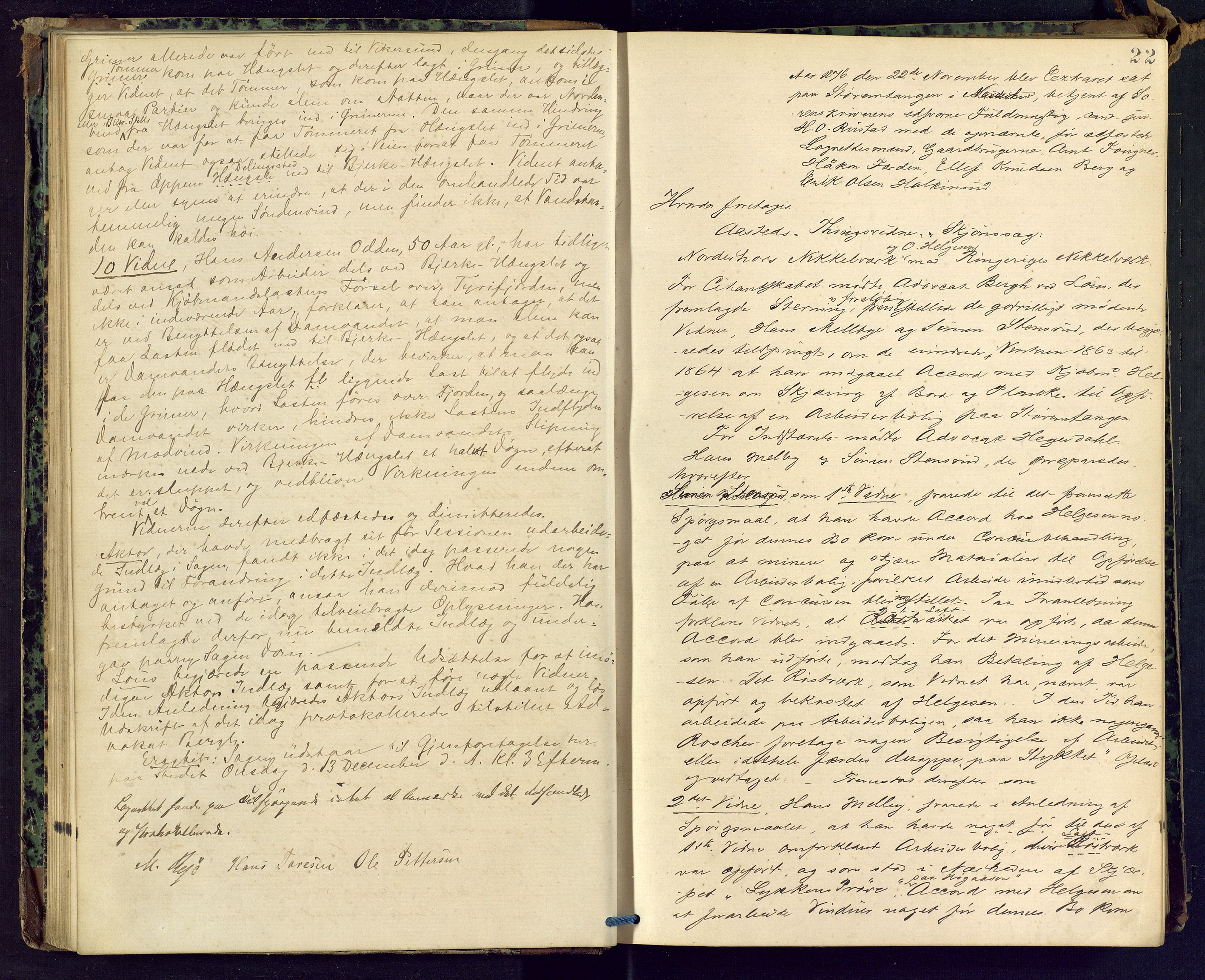 Ringerike sorenskriveri, AV/SAKO-A-105/F/Fc/Fca/L0015: Ekstrarettsprotokoll, 1876-1879, p. 22