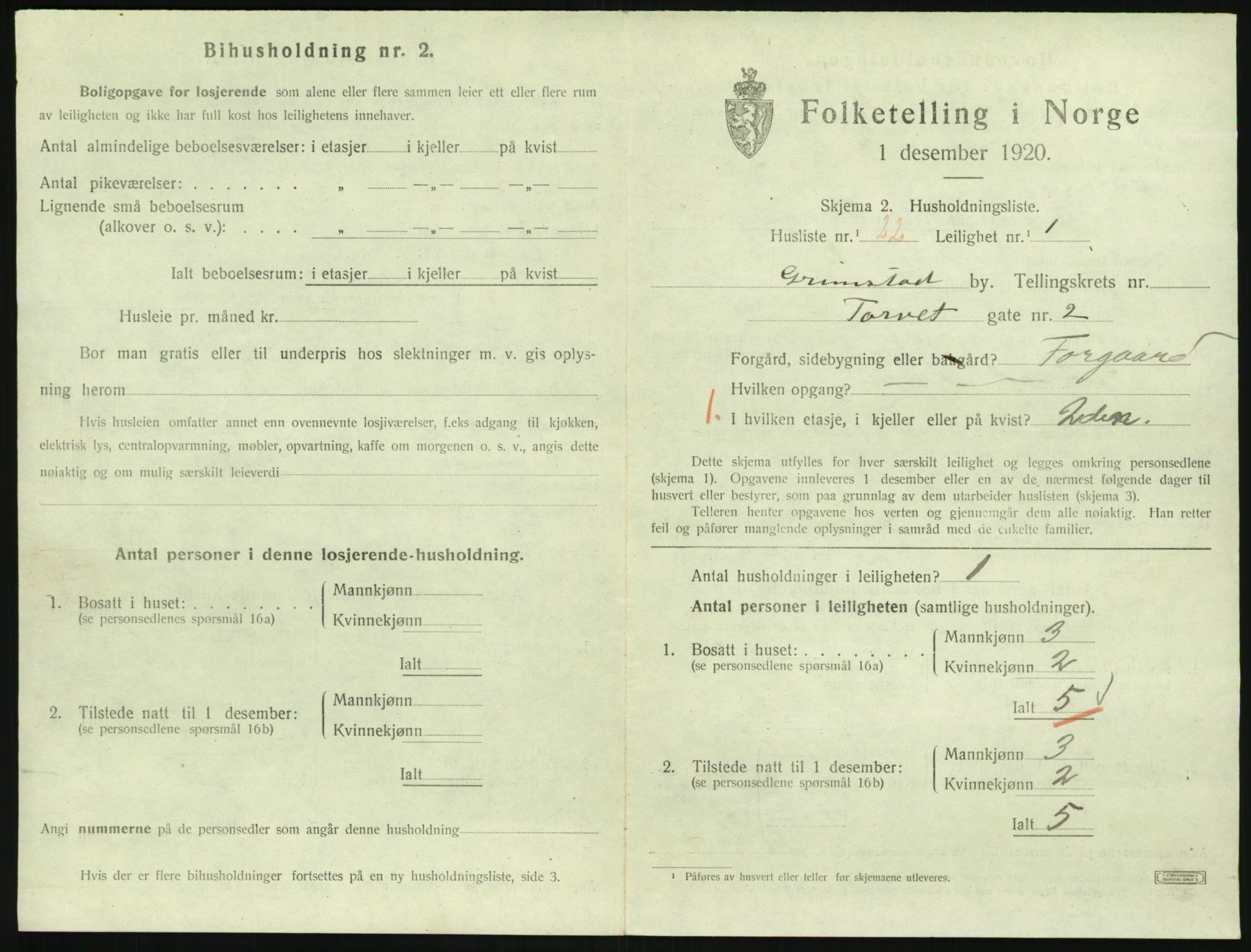 SAK, 1920 census for Grimstad, 1920, p. 1331