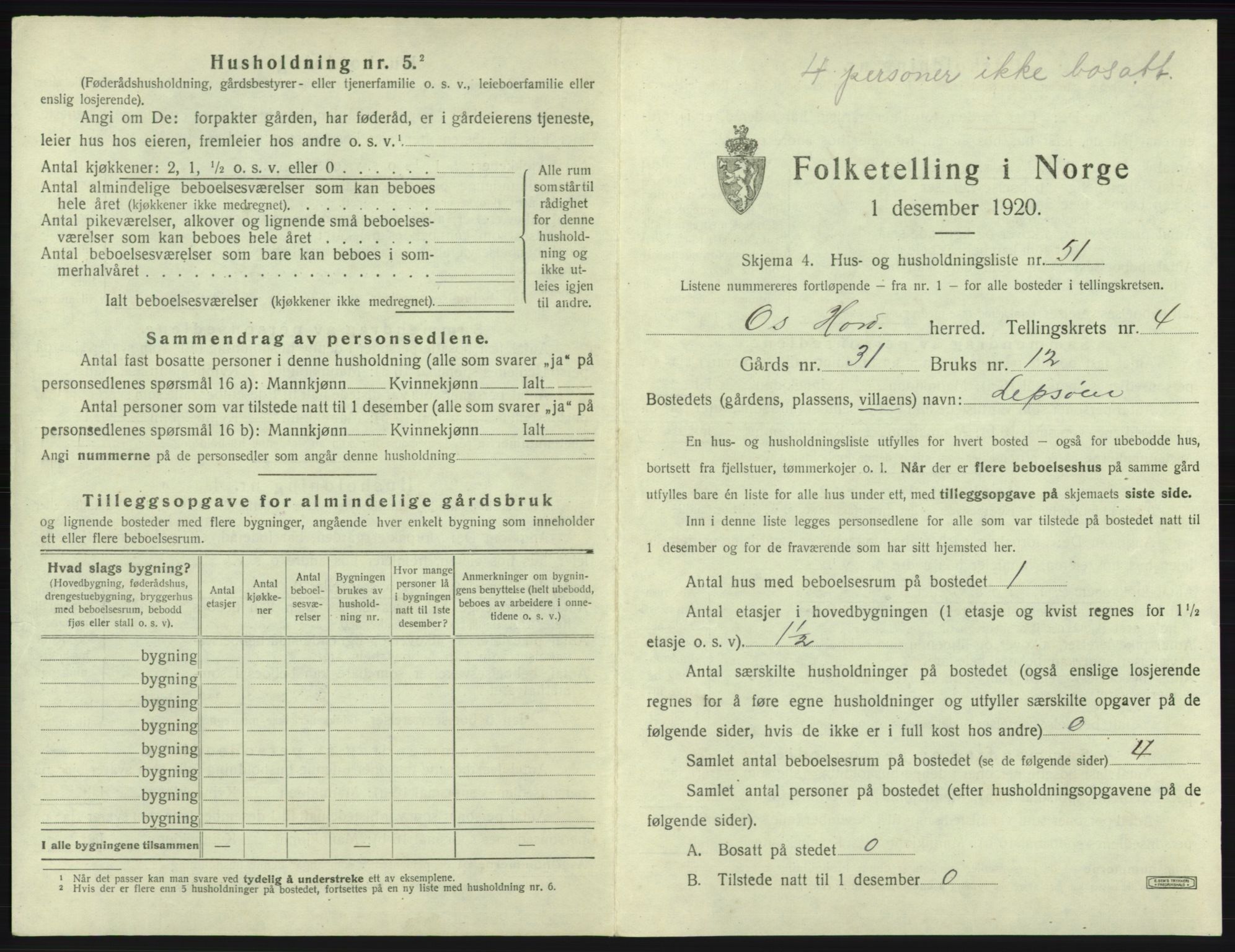 SAB, 1920 census for Os, 1920, p. 421