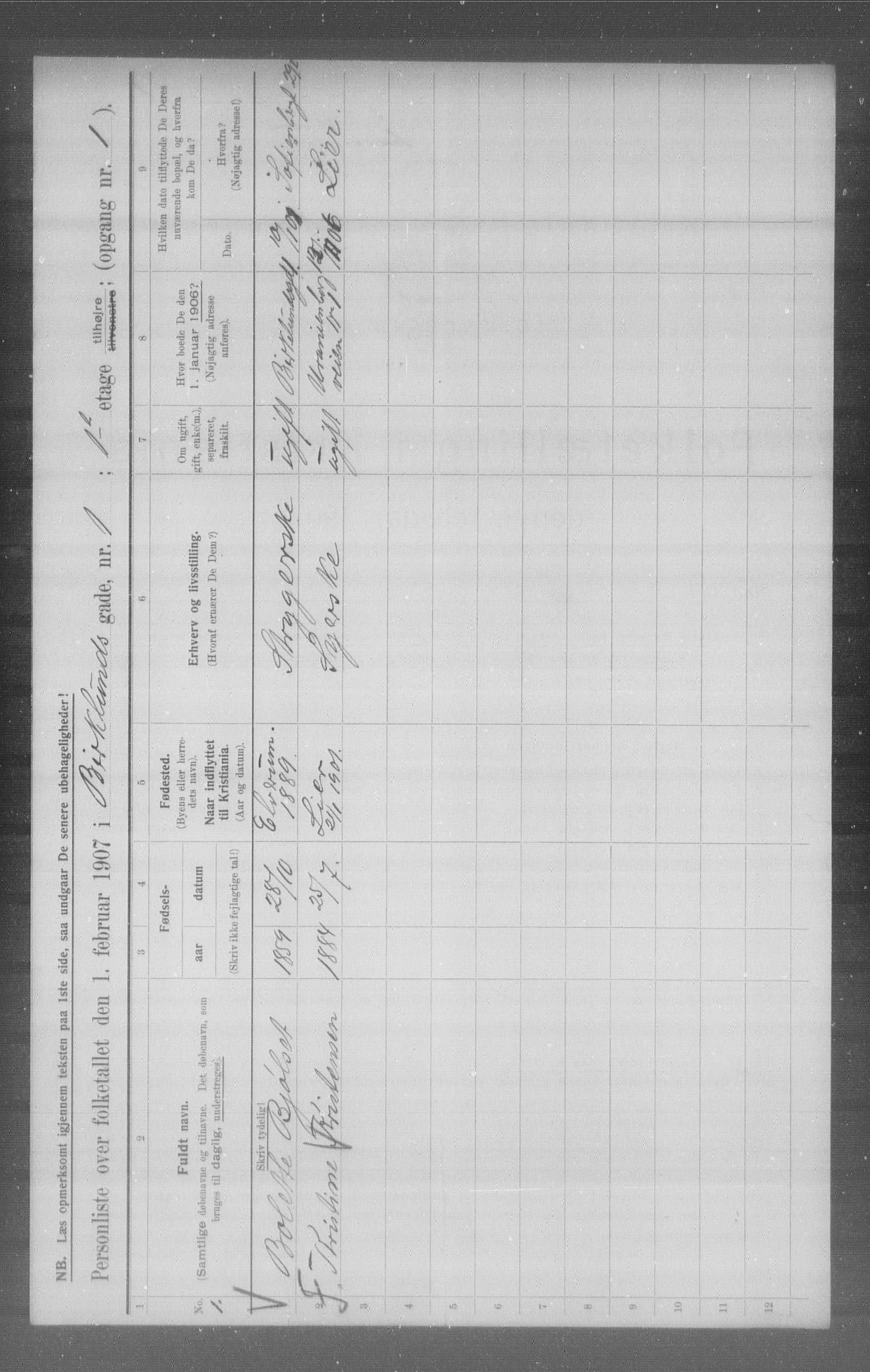 OBA, Municipal Census 1907 for Kristiania, 1907, p. 2823