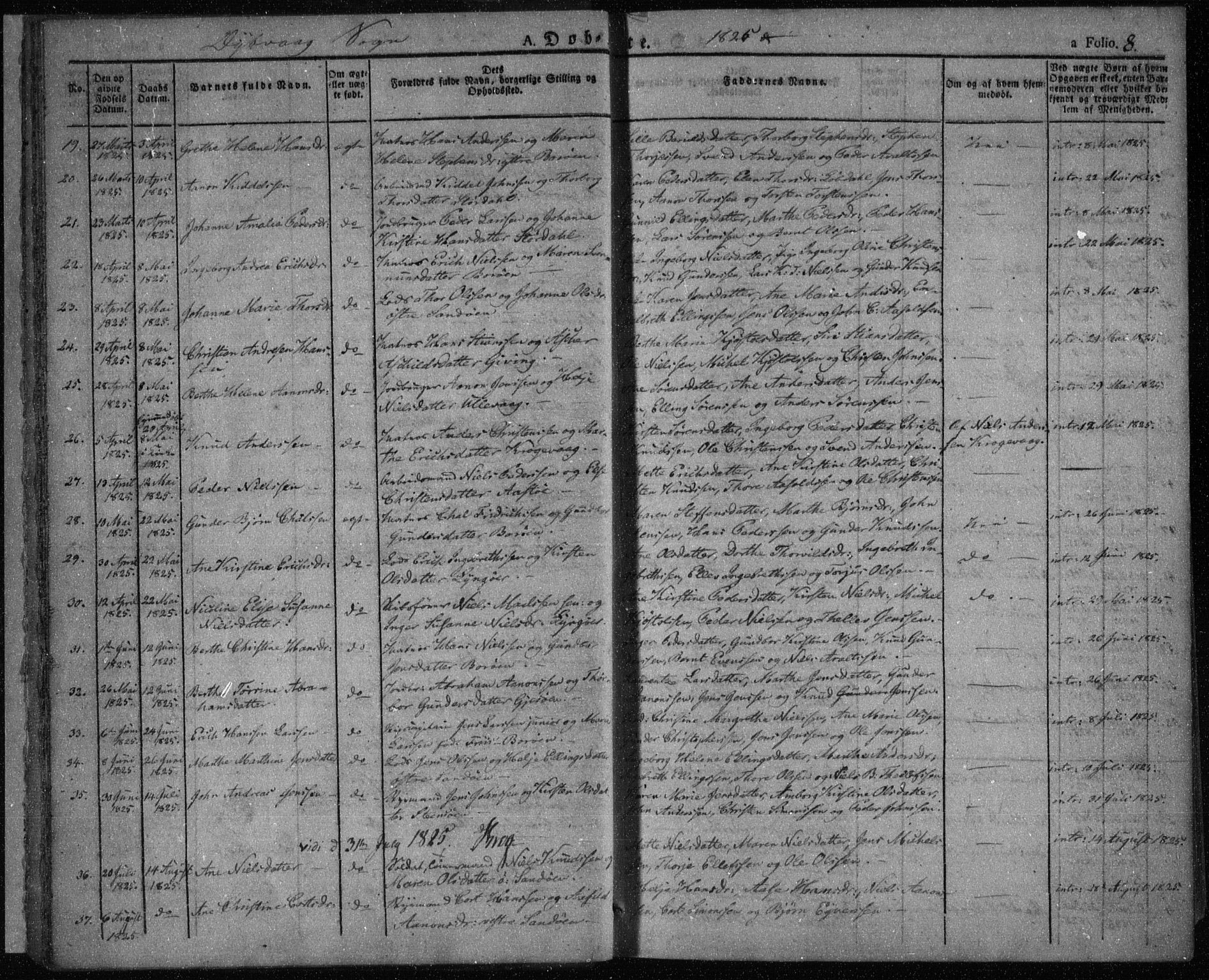 Dypvåg sokneprestkontor, SAK/1111-0007/F/Fa/Faa/L0004: Parish register (official) no. A 4, 1824-1840, p. 8