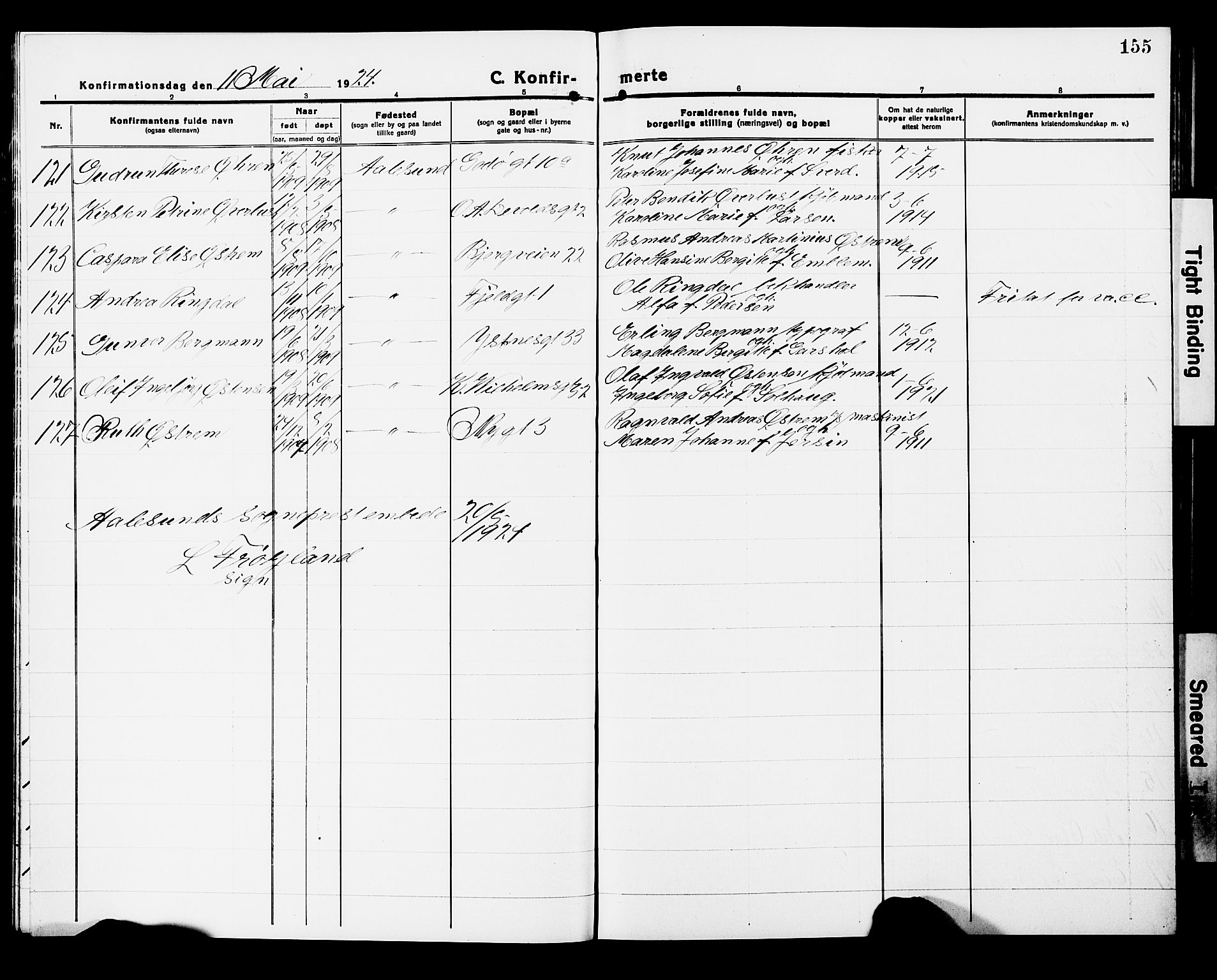 Ministerialprotokoller, klokkerbøker og fødselsregistre - Møre og Romsdal, AV/SAT-A-1454/529/L0472: Parish register (copy) no. 529C09, 1917-1929, p. 155