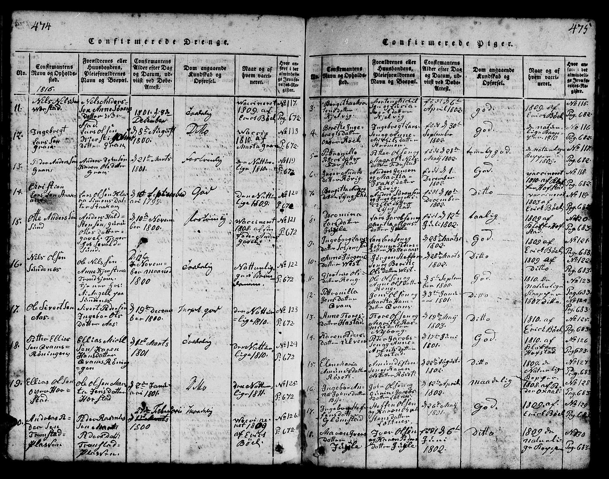 Ministerialprotokoller, klokkerbøker og fødselsregistre - Nord-Trøndelag, SAT/A-1458/730/L0298: Parish register (copy) no. 730C01, 1816-1849, p. 474-475