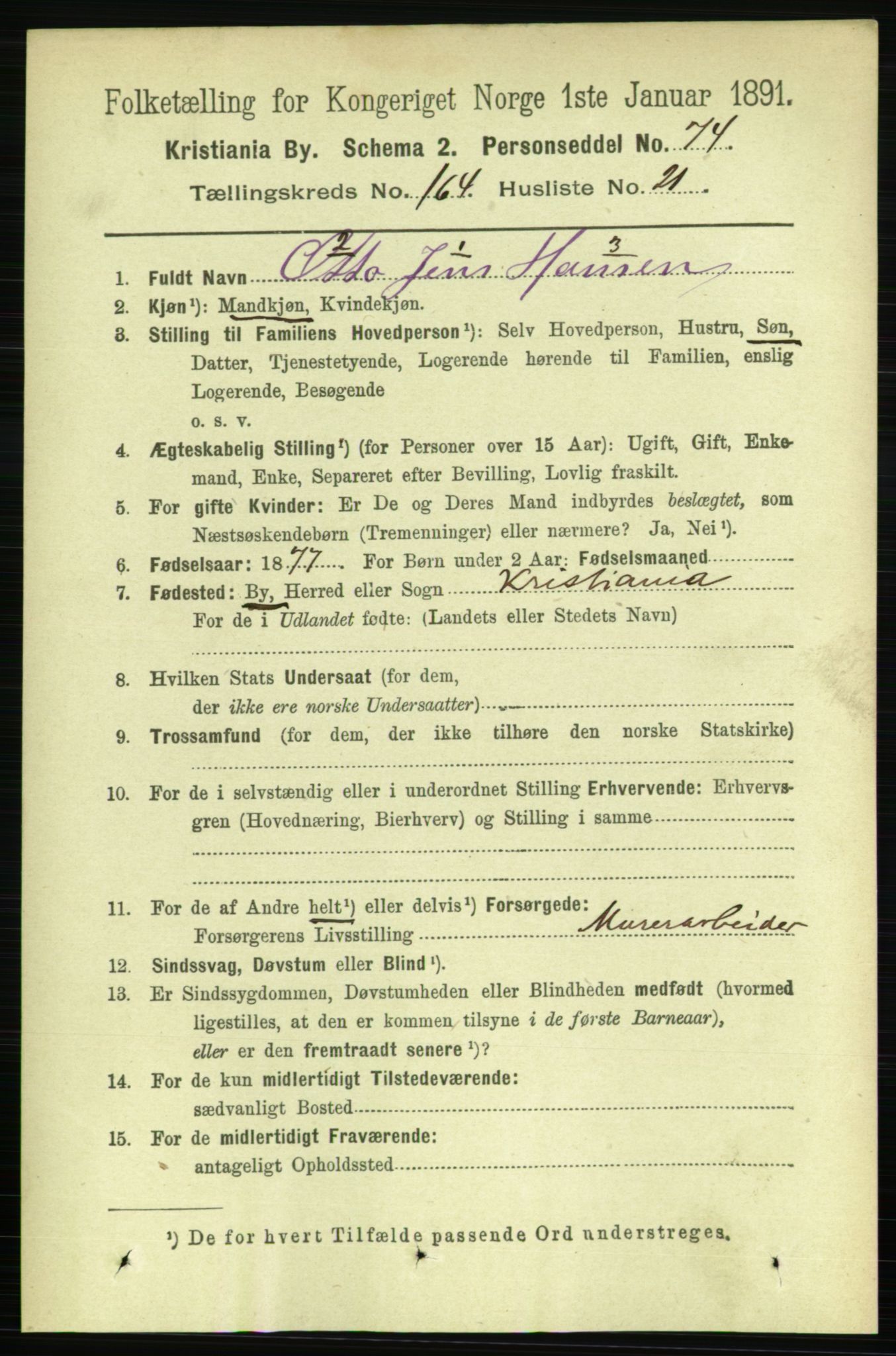 RA, 1891 census for 0301 Kristiania, 1891, p. 95009