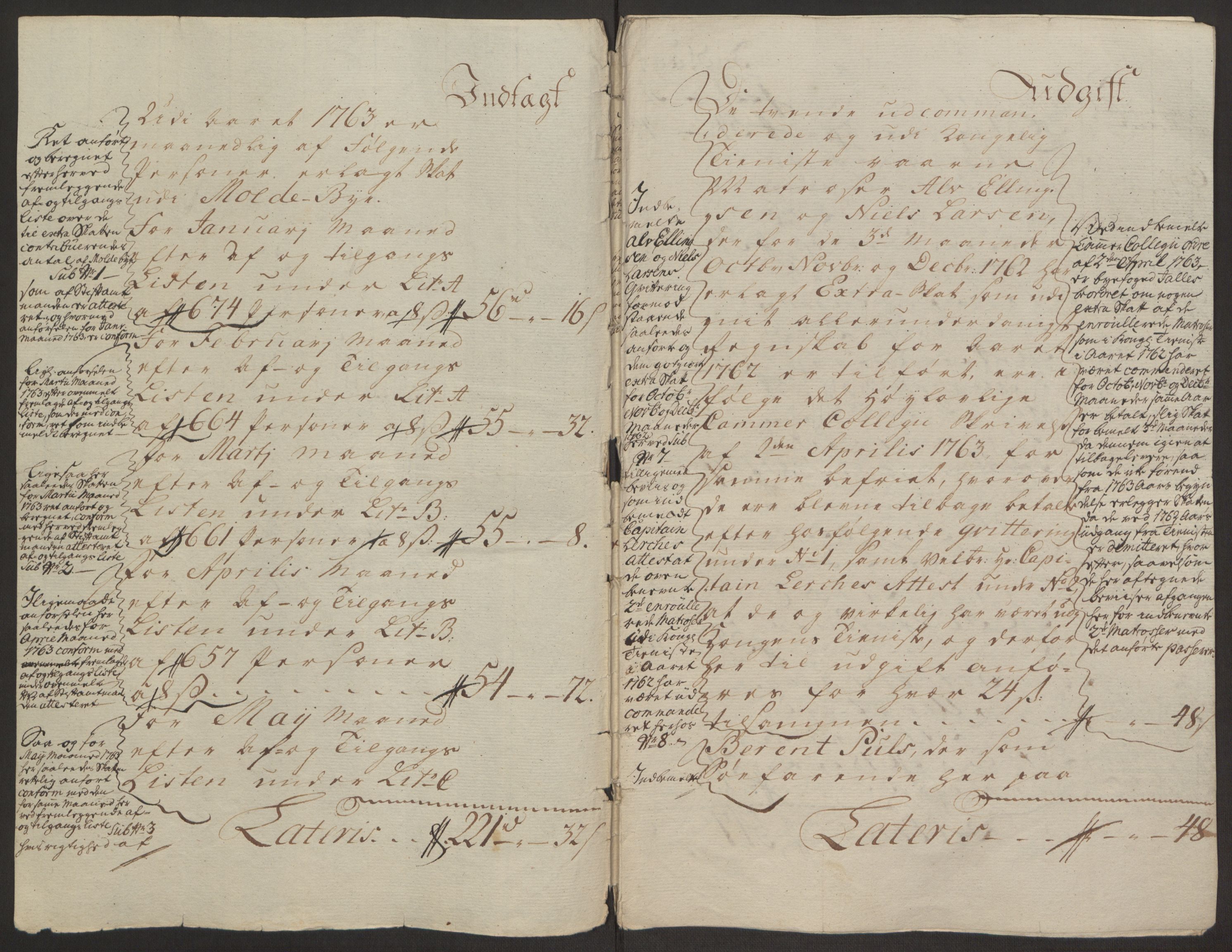 Rentekammeret inntil 1814, Reviderte regnskaper, Byregnskaper, RA/EA-4066/R/Rq/L0487/0004: [Q1] Kontribusjonsregnskap / Ekstraskatt, 1762-1772, p. 33