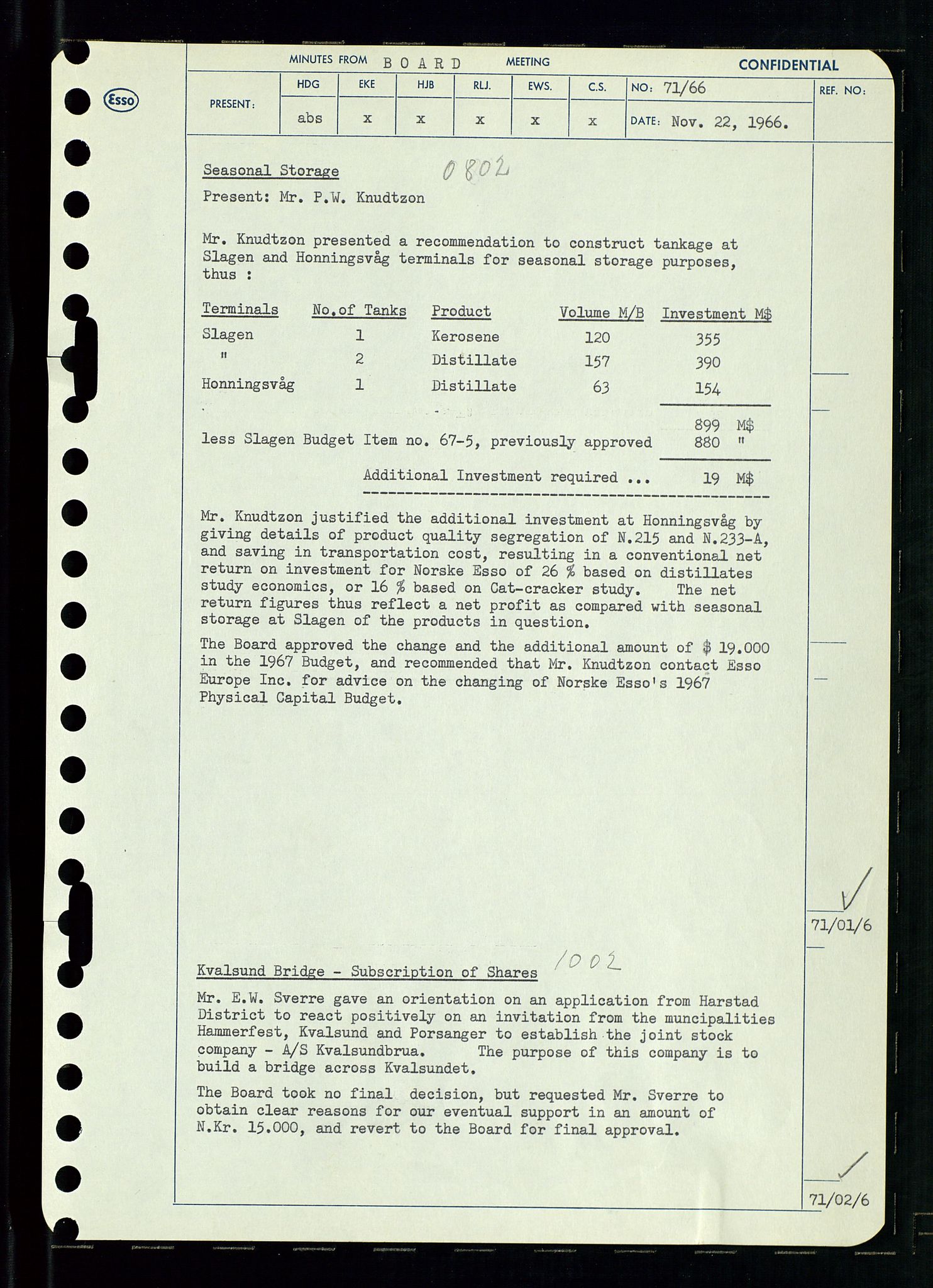 Pa 0982 - Esso Norge A/S, SAST/A-100448/A/Aa/L0002/0002: Den administrerende direksjon Board minutes (styrereferater) / Den administrerende direksjon Board minutes (styrereferater), 1966, p. 150