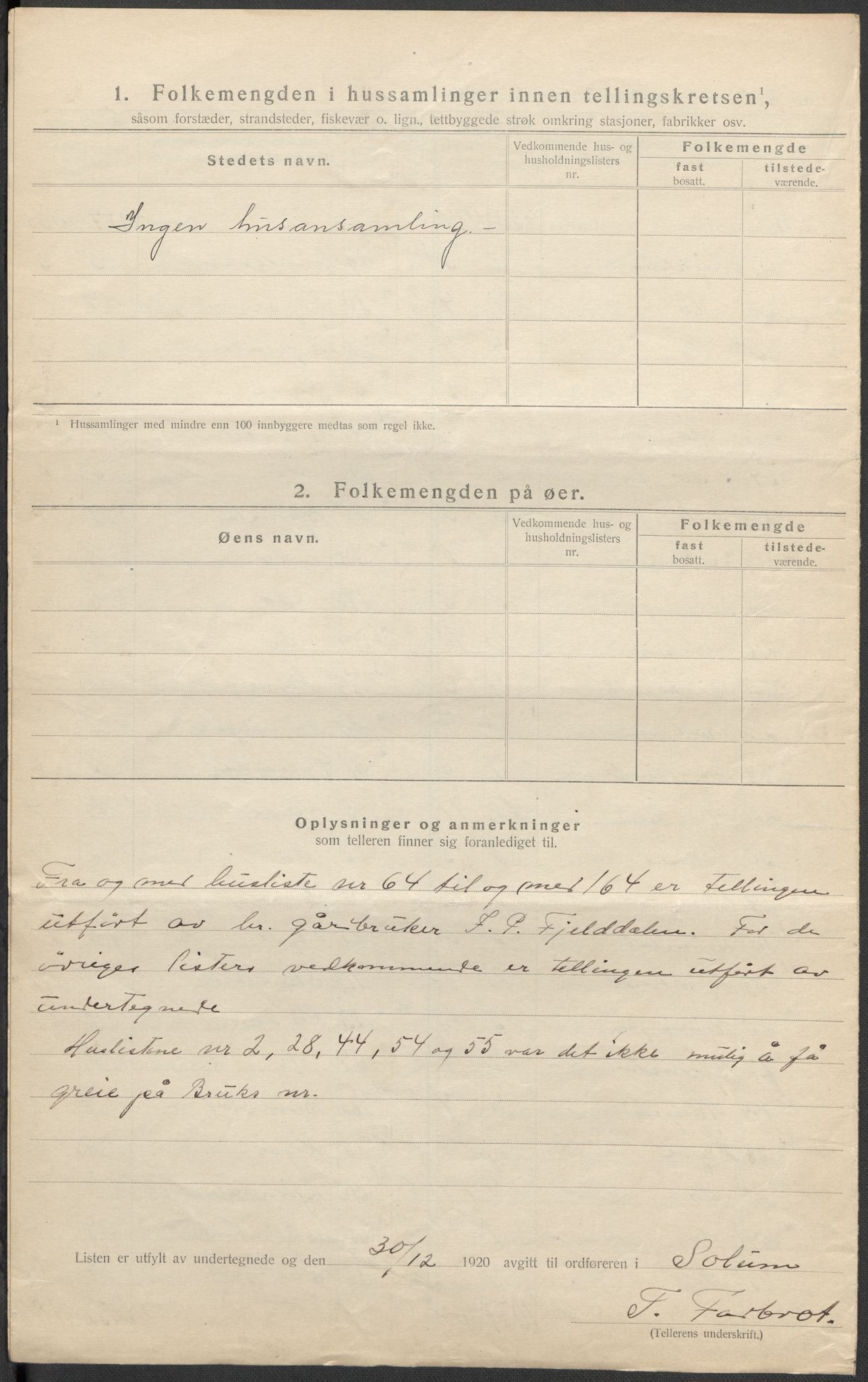 SAKO, 1920 census for Solum, 1920, p. 32