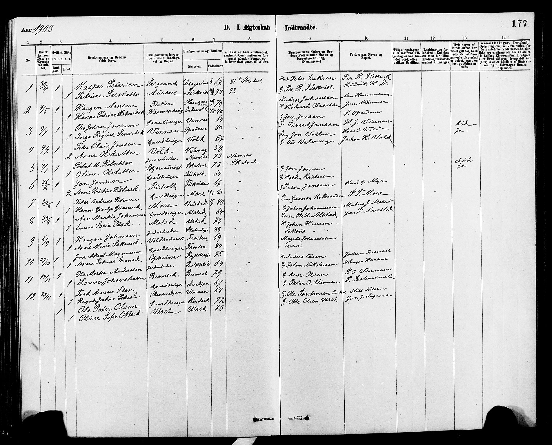 Ministerialprotokoller, klokkerbøker og fødselsregistre - Nord-Trøndelag, AV/SAT-A-1458/712/L0103: Parish register (copy) no. 712C01, 1878-1917, p. 177