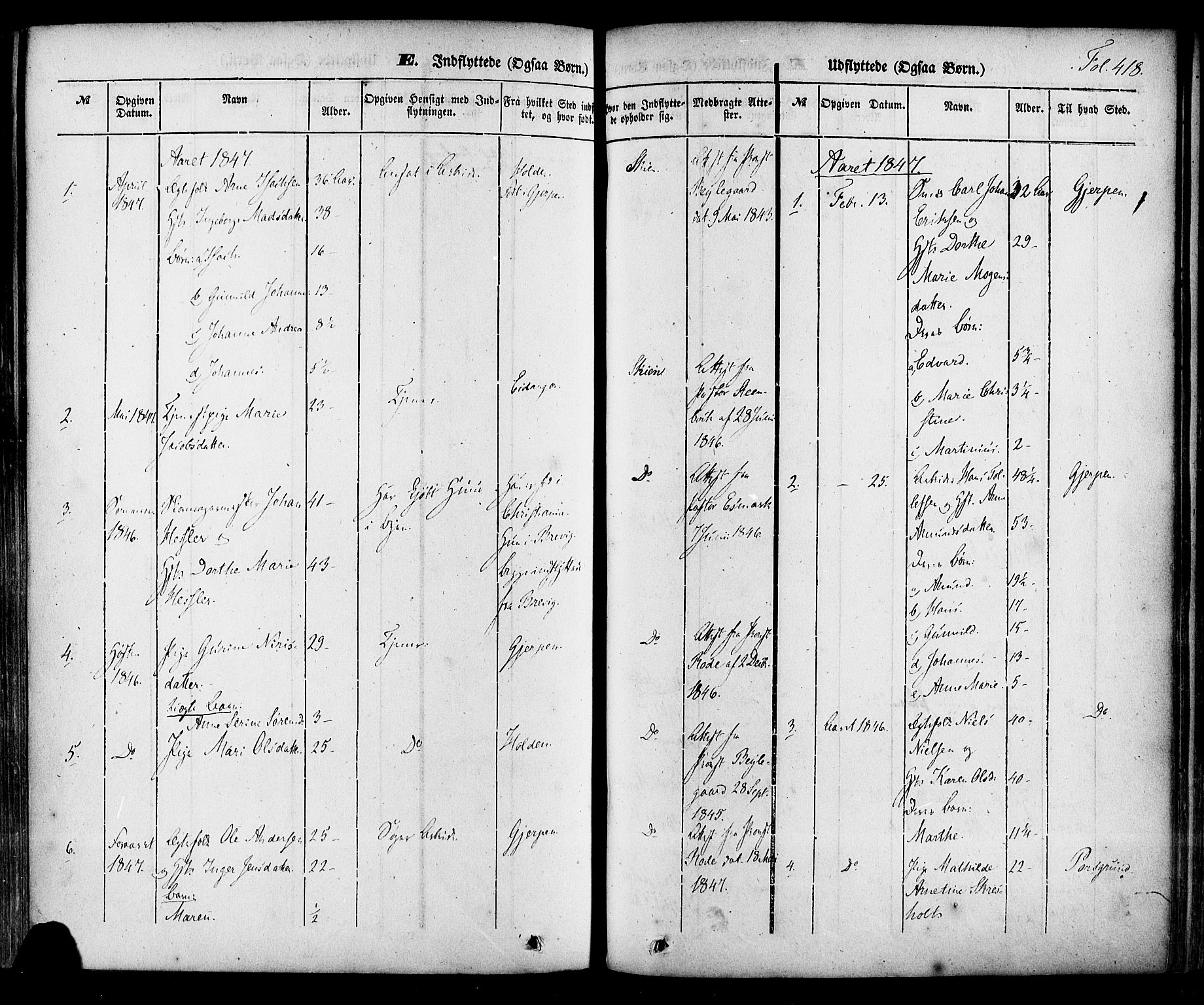Skien kirkebøker, SAKO/A-302/F/Fa/L0006a: Parish register (official) no. 6A, 1843-1856, p. 418